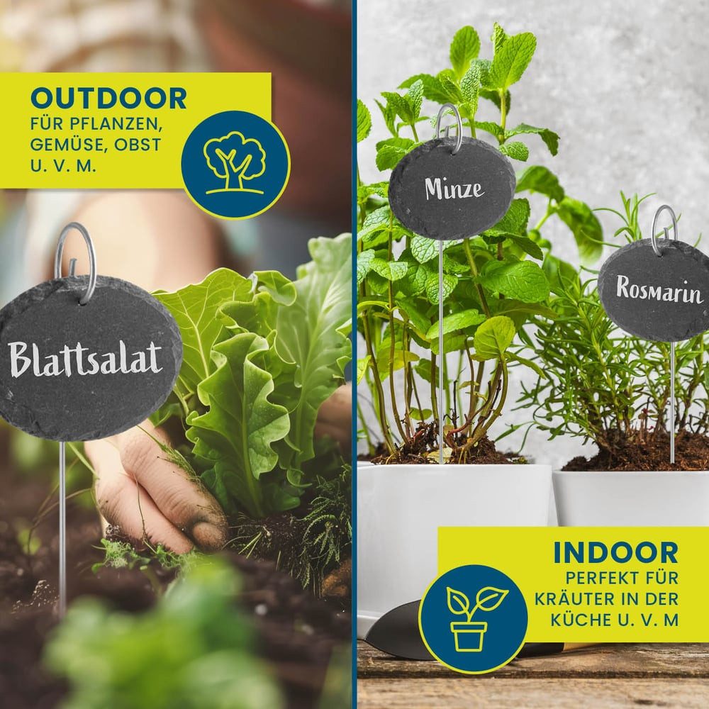 Hoberg Gartenstecker Set Schiefer oval 20-tlg. 40cm anthrazit/grau 9 x 7 x 0,5 cm Wiederverwendbar, individuelles Beschriften von Pflanzen & Blumen