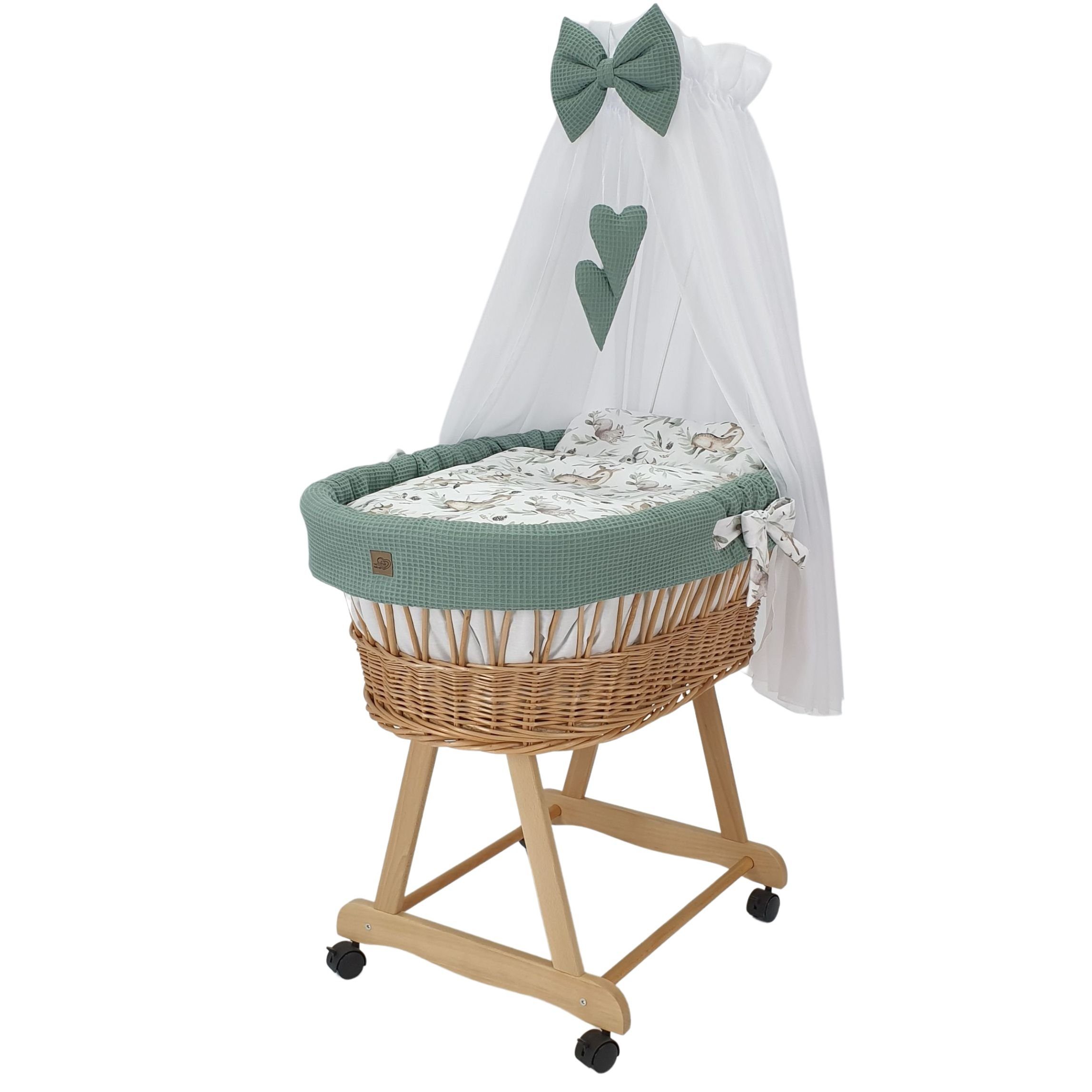 Stubenwagen Baby Stubenwagen Komplett Set mit Ausstattung, auf Rollen Reh 1016