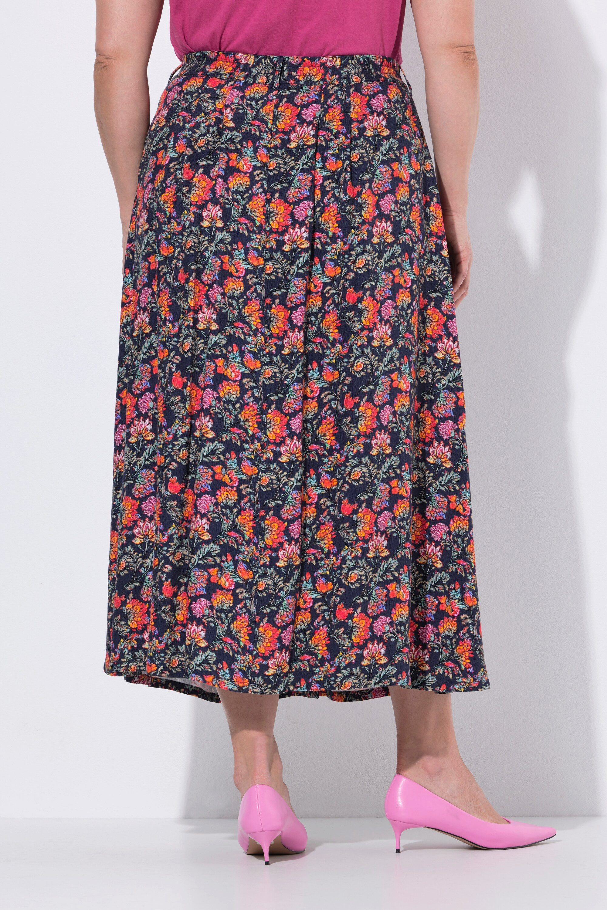 Ulla Popken Maxirock Maxirock Landhausdruck A-Linie Bundfalten