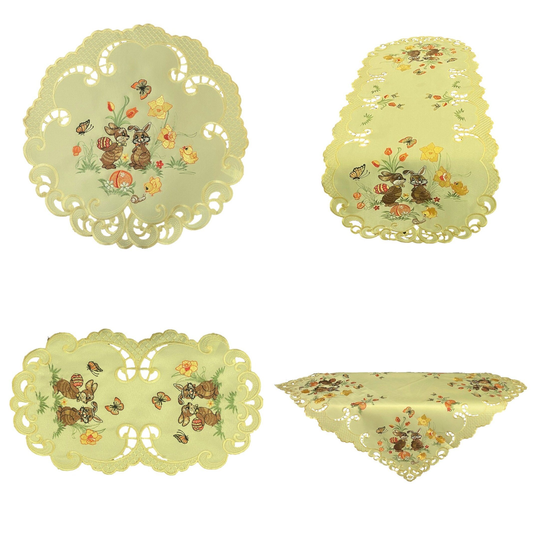 Westernlifestyle Tischdecke Osterdecke bestickt mit Osterhasen auf gelben Grund