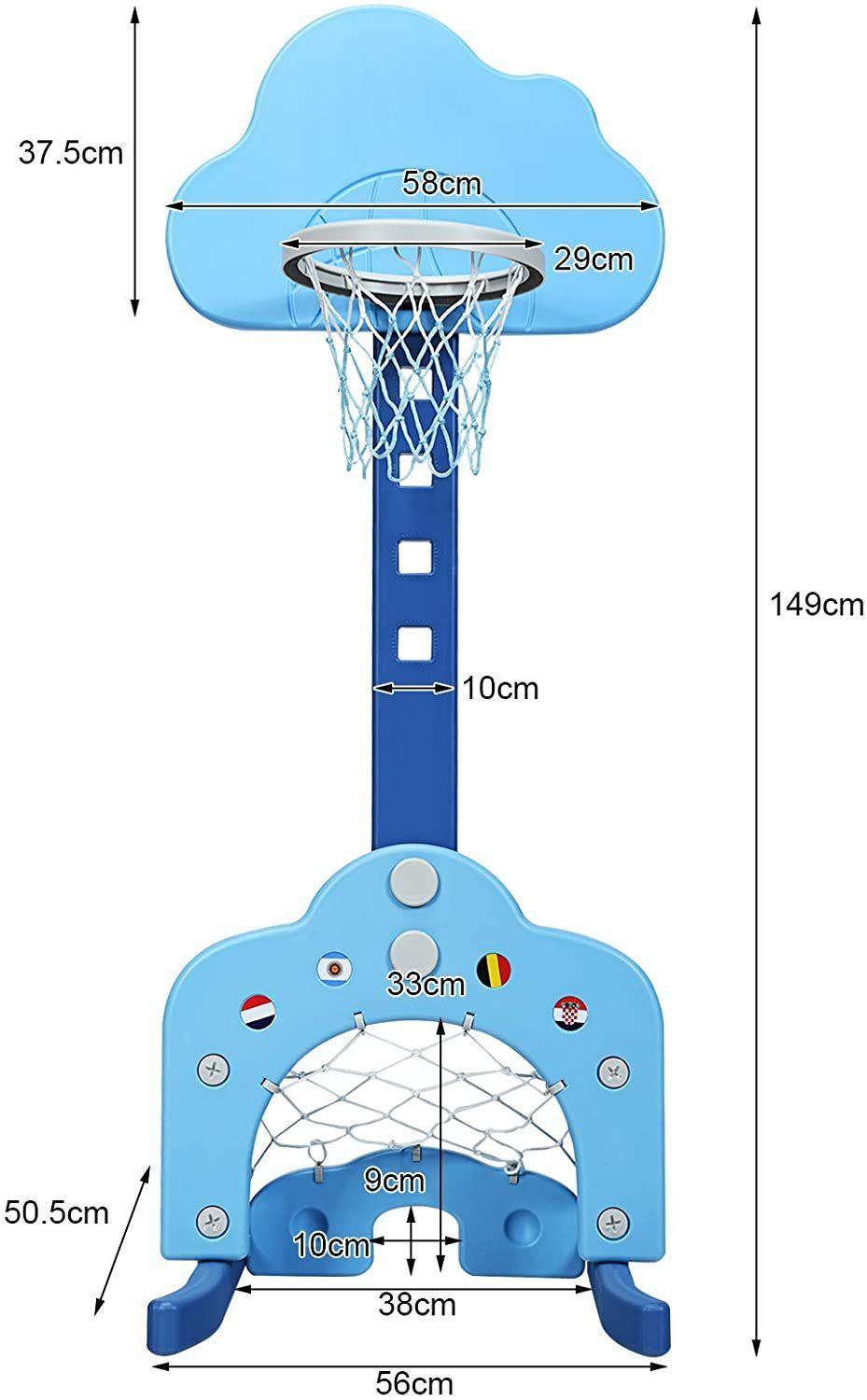 höhenverstellbar 1, Basketballkorb Blau 3 in COSTWAY mit Bälle
