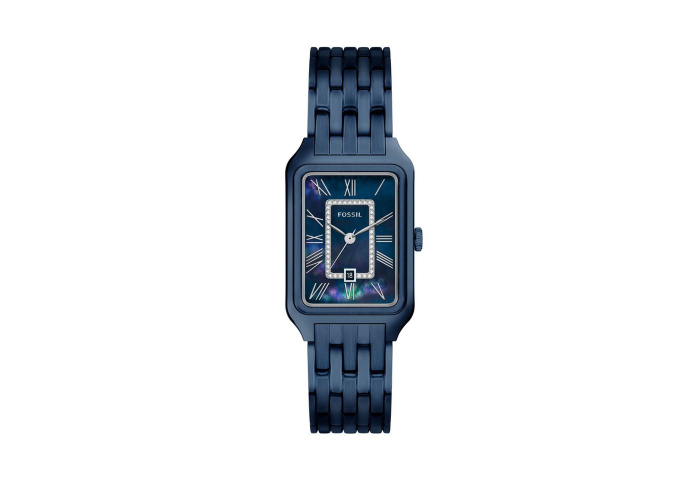 Fossil Quarzuhr Raquel ES5479, Armbanduhr, Damenuhr, Edelstahlarmband, analog, Tag, Glassteine
