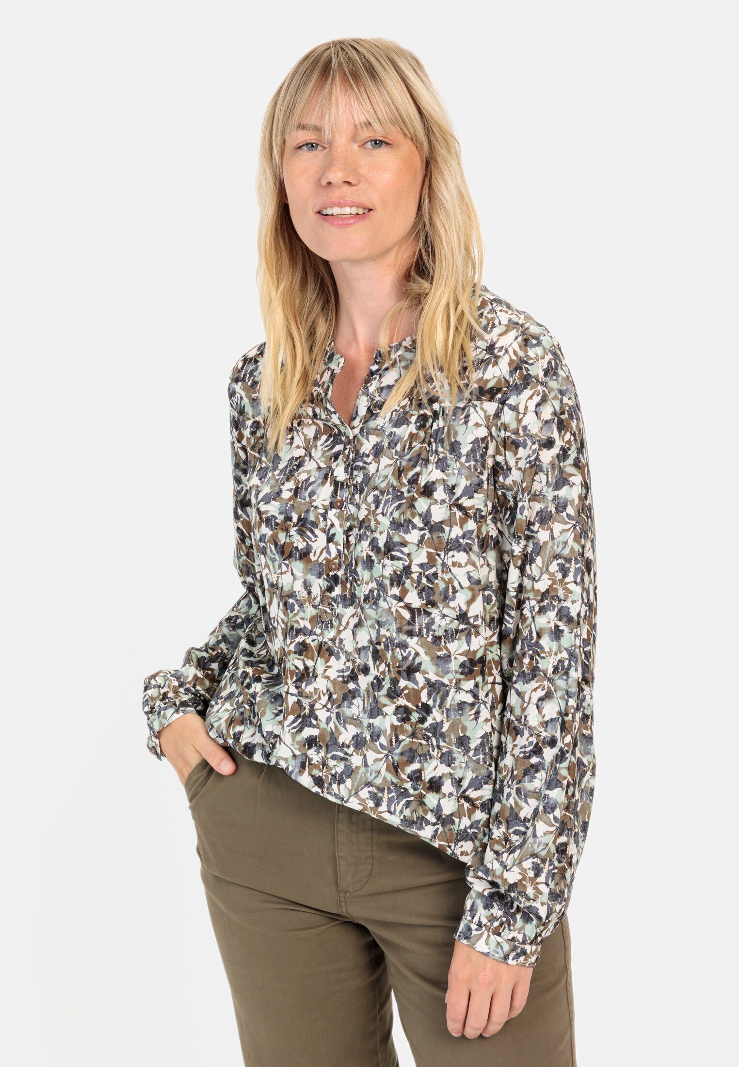 camel active Schlupfbluse mit Stehkragen Langarm Stehkragen geblümt günstig online kaufen