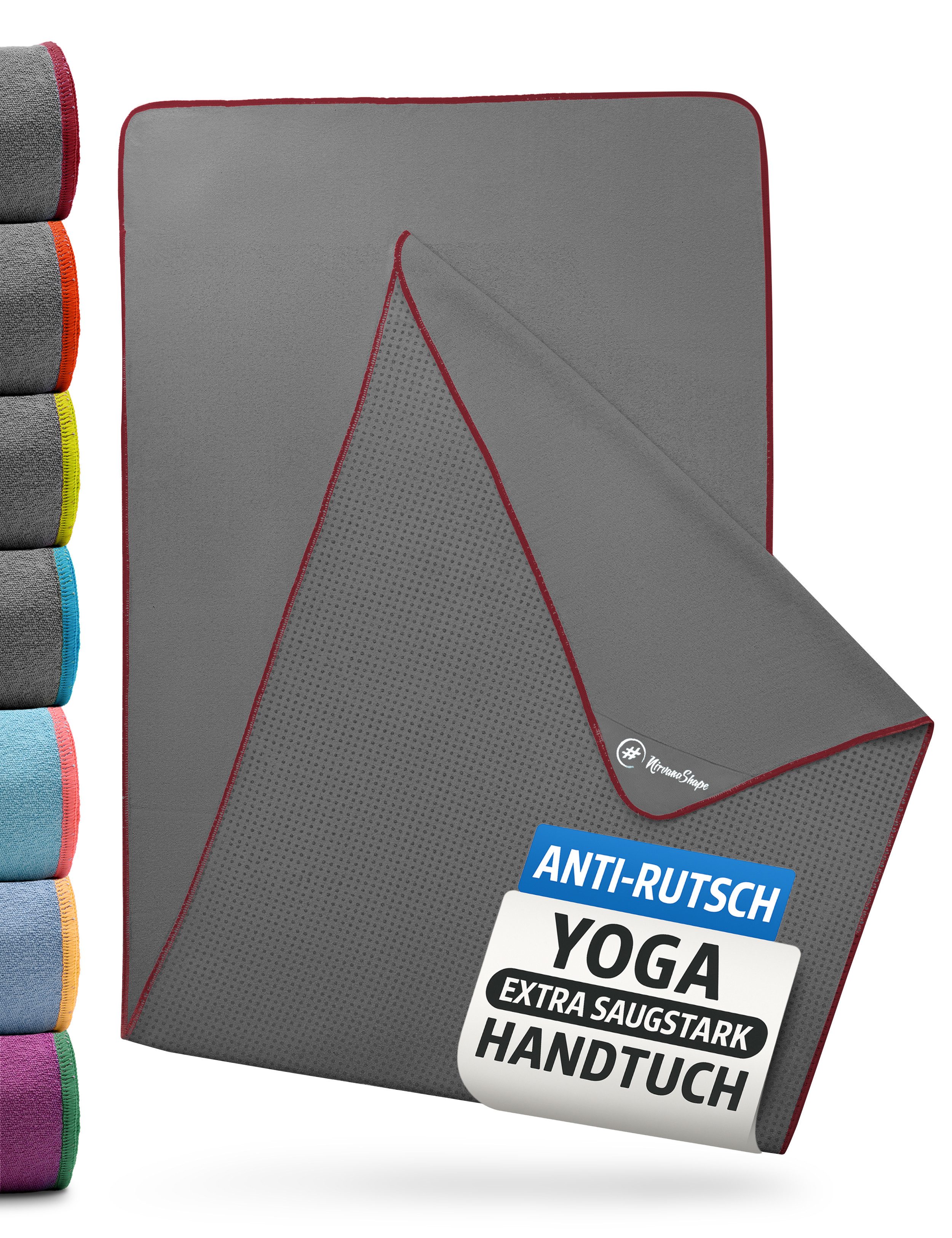 NirvanaShape Sporthandtuch Yoga Handtuch mit Antirutsch-Noppen, Yogatuch-Auflage für Yogamatte, Microfaser, +Yoga Einführungs eBook, Yogatuch-Auflage Saugstark, Hygienisch