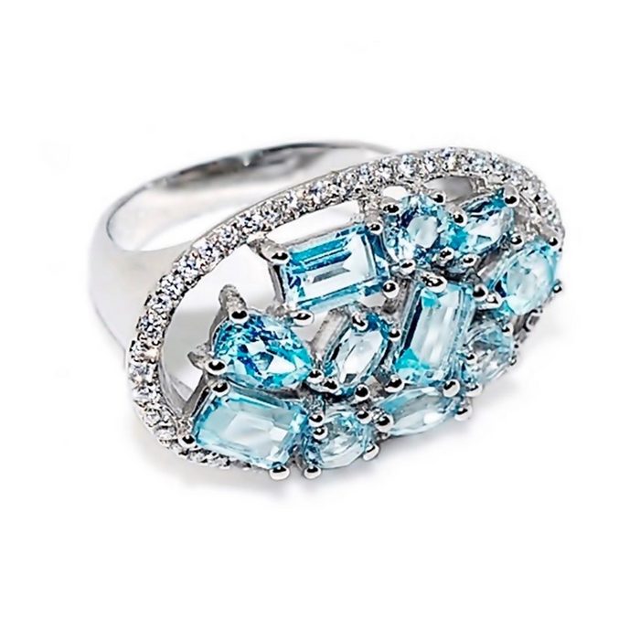 Goldene Hufeisen Silberring Blautopas Ring aus 925 Sterlingsilber Damen echte Edelsteine Fingerring Massiv