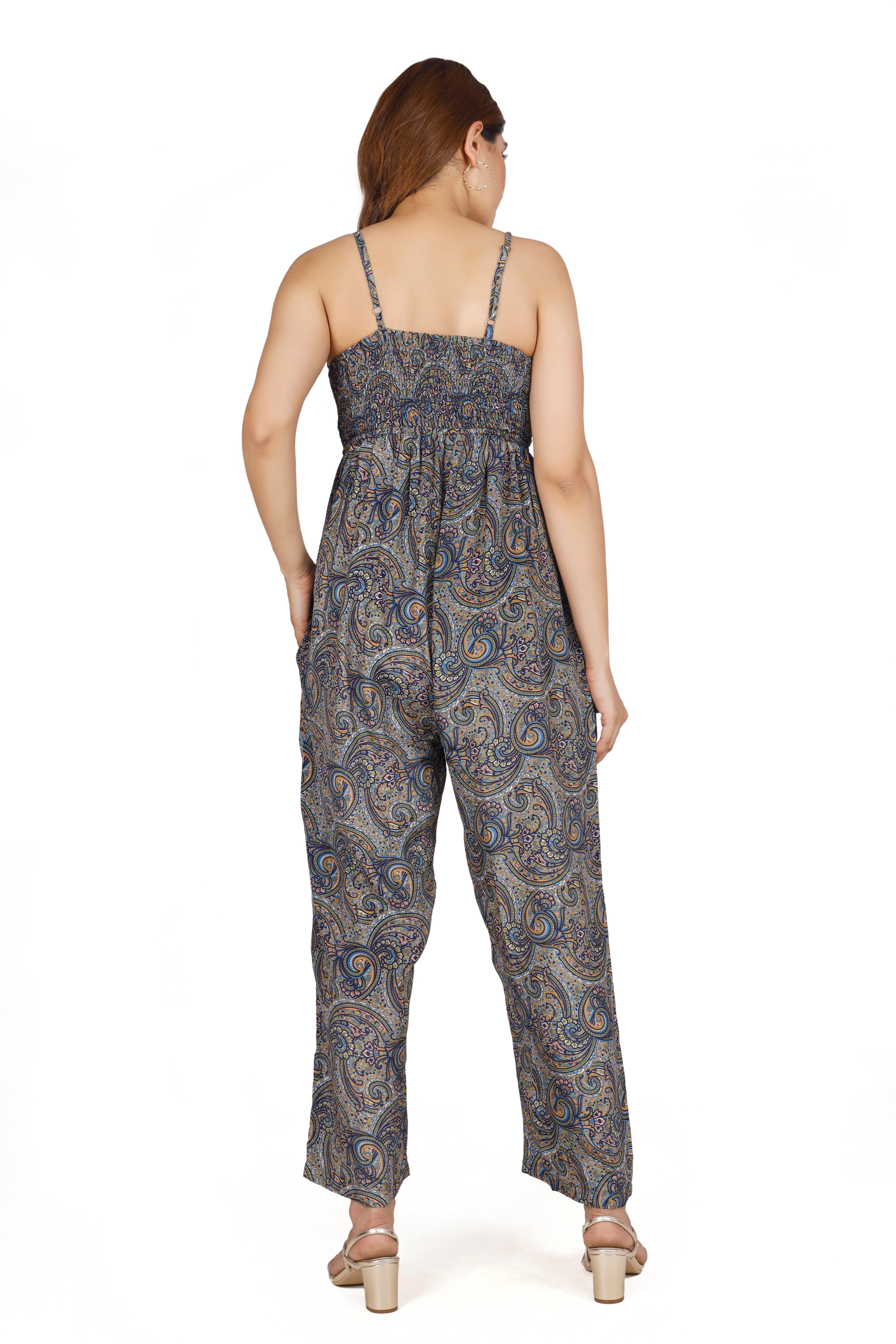 Relaxhose Bekleidung Boho Sommer Guru-Shop alternative seidig.. Jumpsuit, blau/türkis Overall,