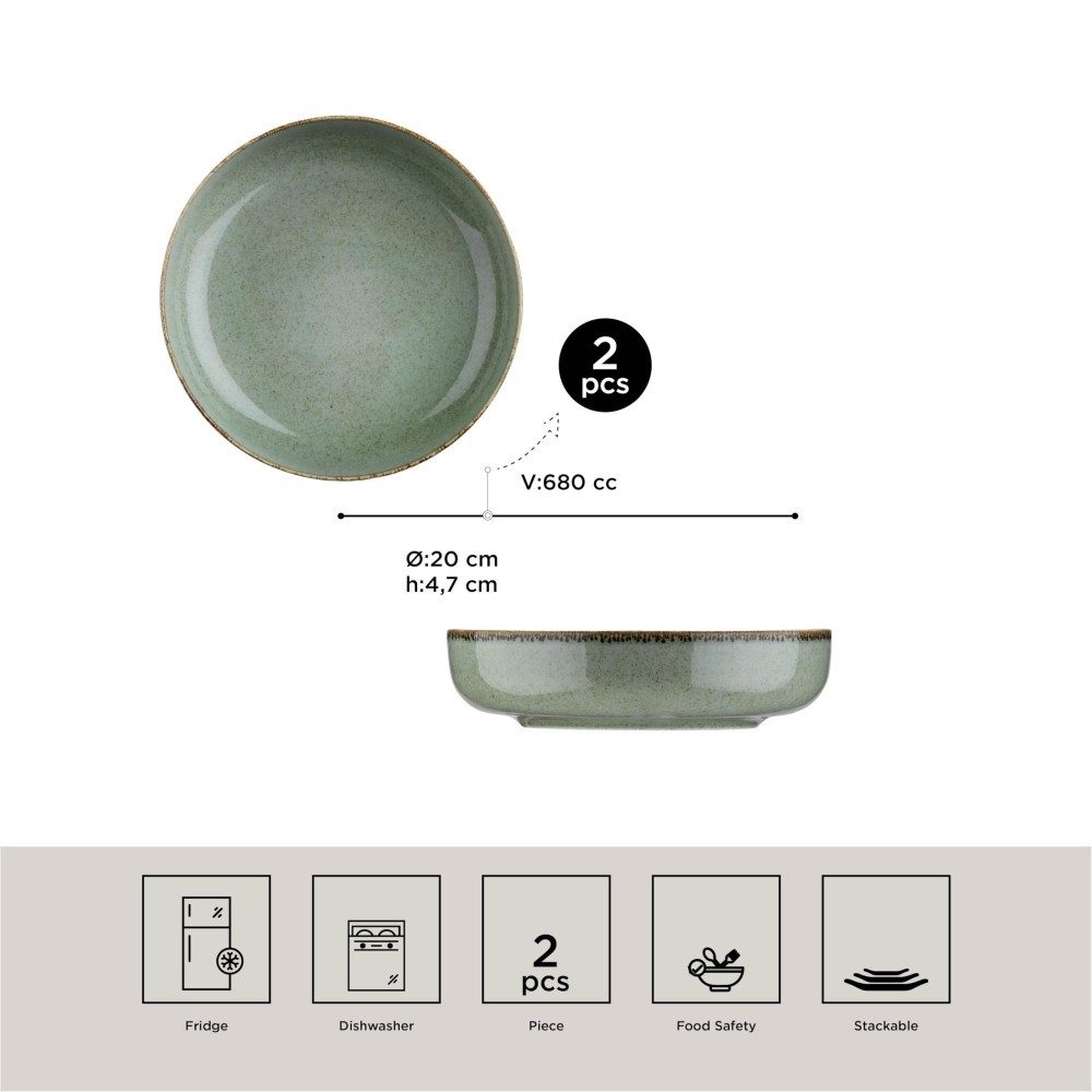 Kütahya Porselen Suppenteller Kütahya Porselen Schüssel Set 2-tlg. – Modern, Grün, 20 cm