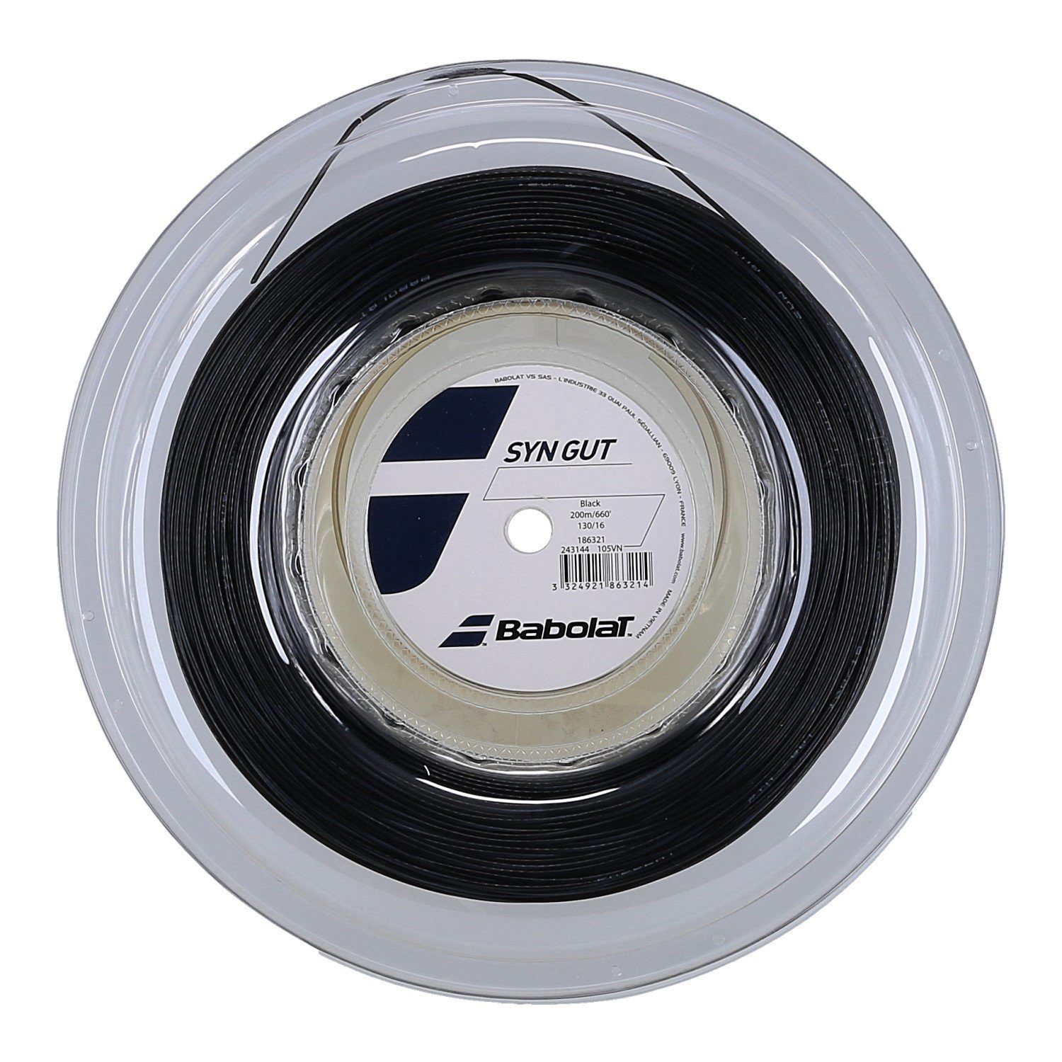 Tennissaite Synthetic Gut schwarz 200 Meter Rolle