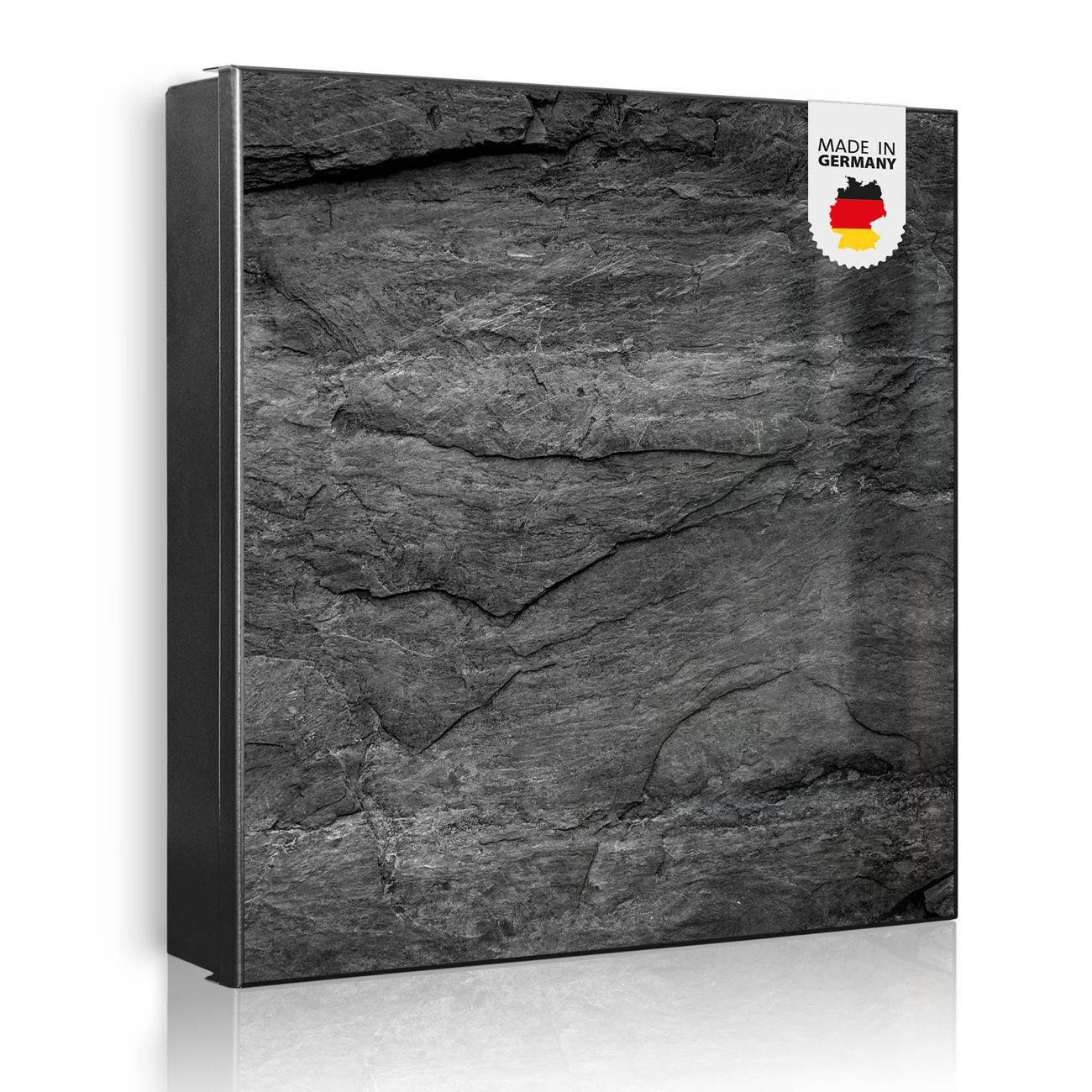 banjado Schlüsselkasten aus Metall mit Motiv Schiefer Platte 1 (Stahl Gehäuse, mit 32 Haken, beschreibbar & magnetisch), 30 x 30 x 5 cm
