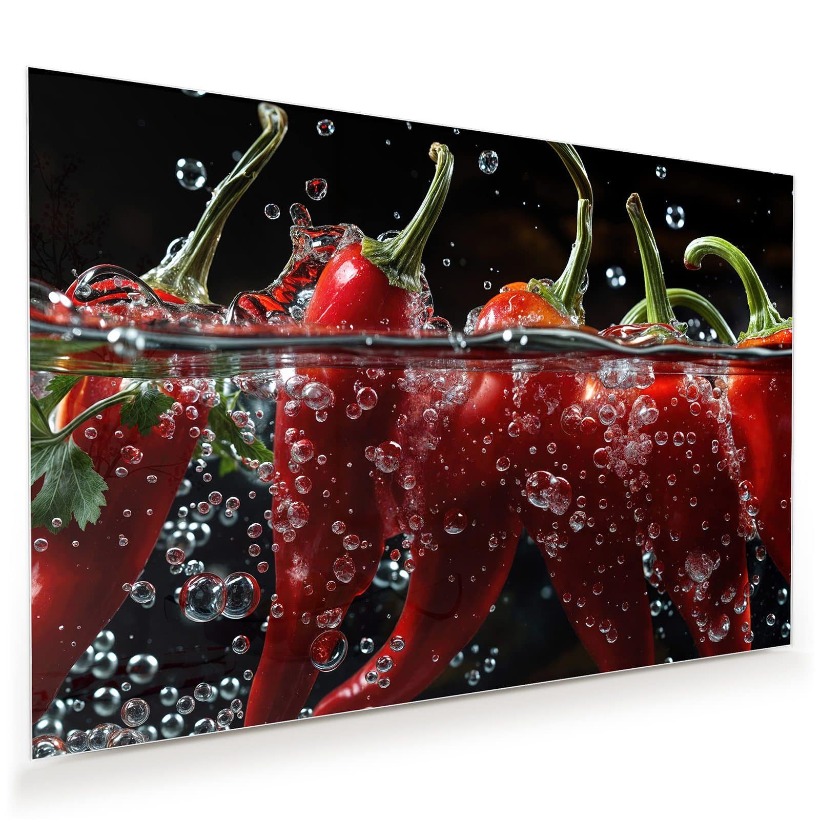 Primedeco Glasbild Wandbild Paprika im Wasser mit Aufhängung, Essen (21 verschiedene Größen, 1 St), Elegante Aufhängung