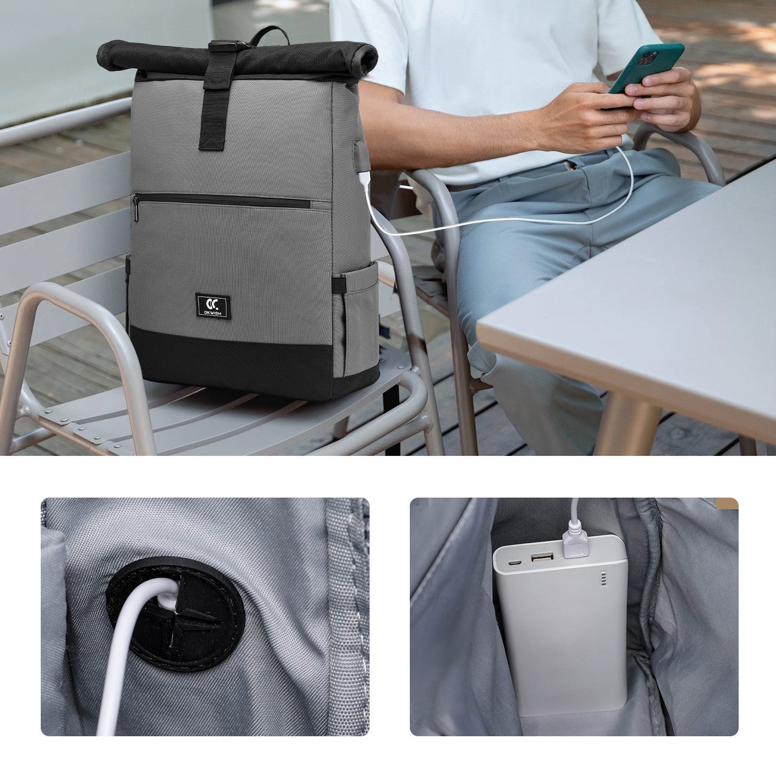 MODFU Laptoprucksack Tagesrucksack Freizeitrucksack mit Anti Diebstahl Rückentasche (Tasche Schule Uni Rucksack Schulrucksack 25-30L, 1-tlg., Anti-Diebstahl, mit USB-Ladeanschluss, mit Laptopfach bis 15,6 Zoll), für Uni Arbeit Schule Büro Outdoor Freizeit Fahrrad Reisen