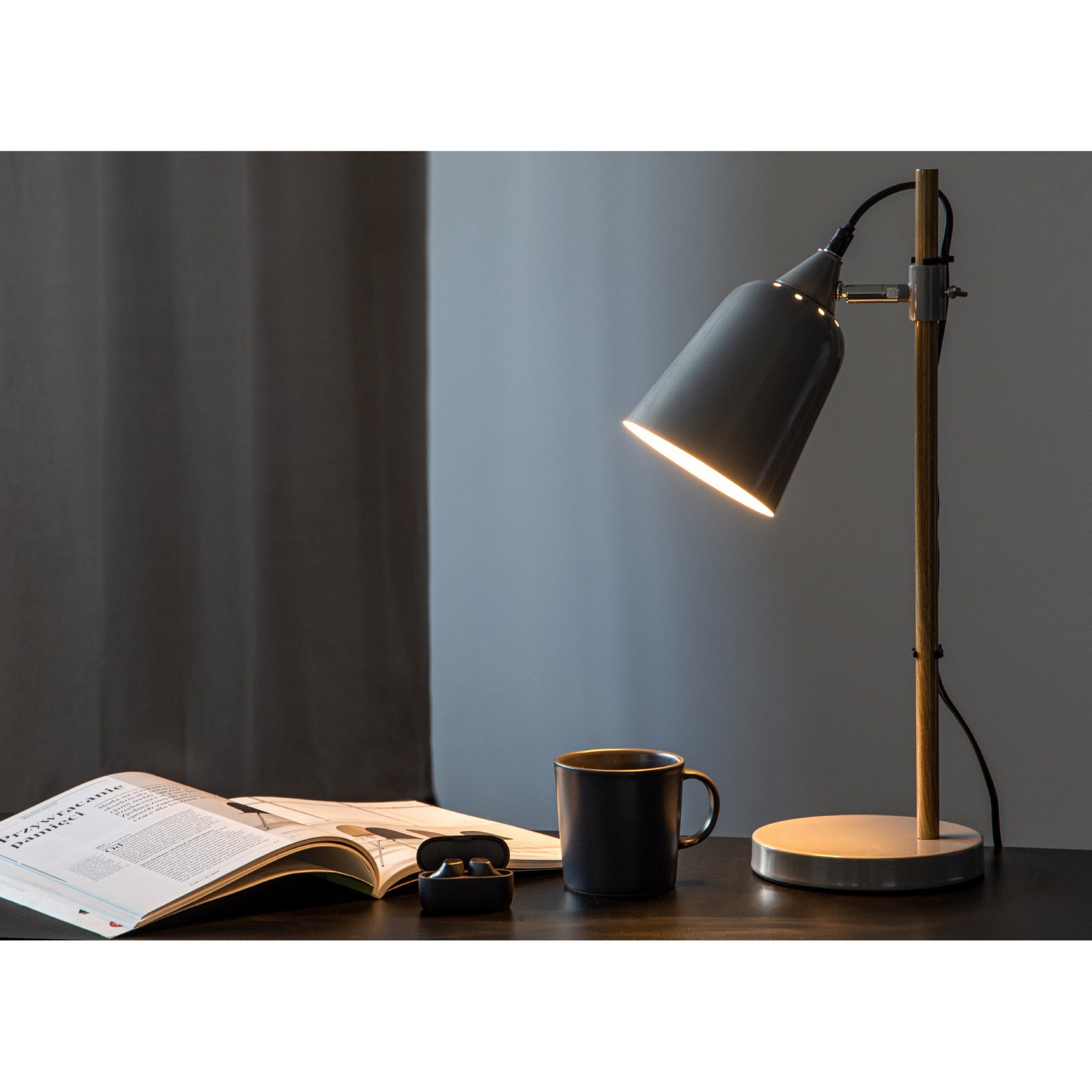 Konsimo Schreibtischlampe HALI Schreibtischlampe Nachttischlampe Leuchtmittel, grau E14 Tischleuchte, 1,5m, ohne