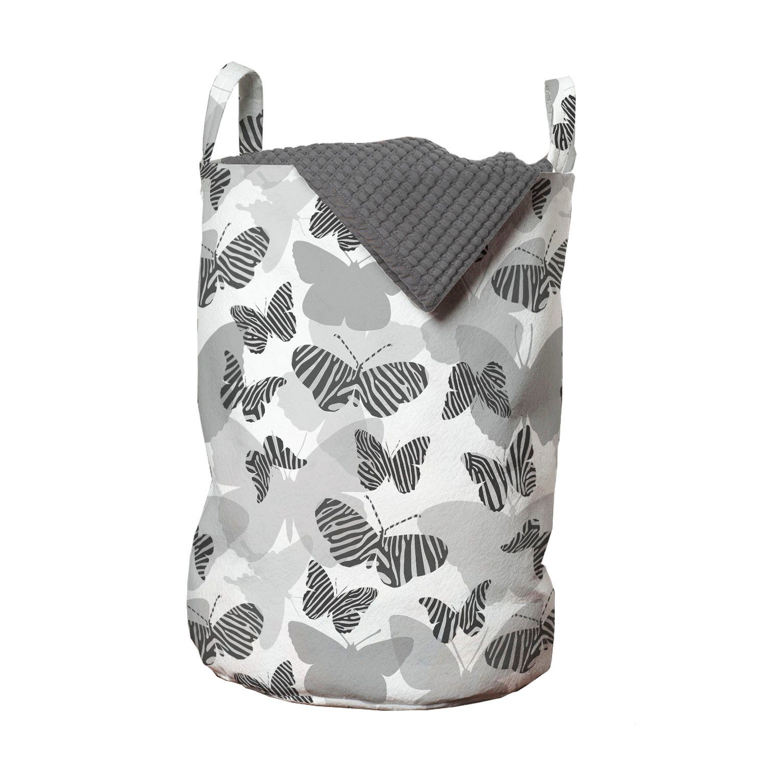 Abakuhaus Wäschesäckchen Wäschekorb mit Griffen Kordelzugverschluss für Waschsalons, Schmetterling Zebra-Streifen-Motiv-Kunst