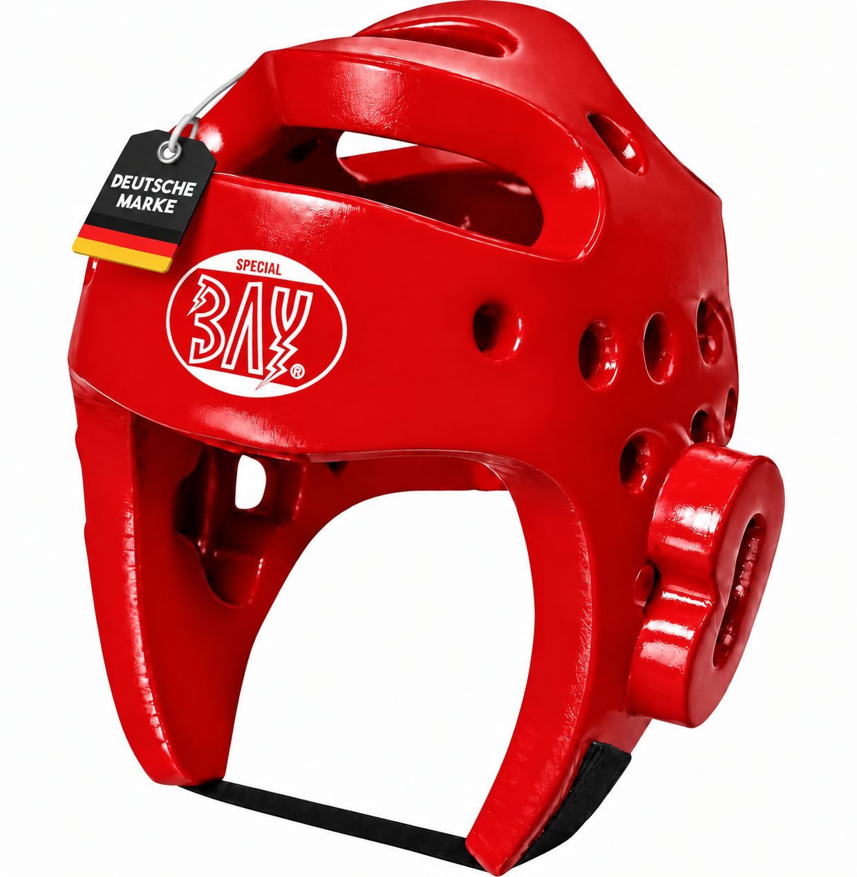 BAY-Sports Kopfschutz KLS Schaumstoff Lack Kampfsport Kickboxen Taekwondo Kopfschützer Rot (Mit Klettverschluss), Tauchlackiert, PU Lack, besonders leicht, abwaschbar, XS - XL