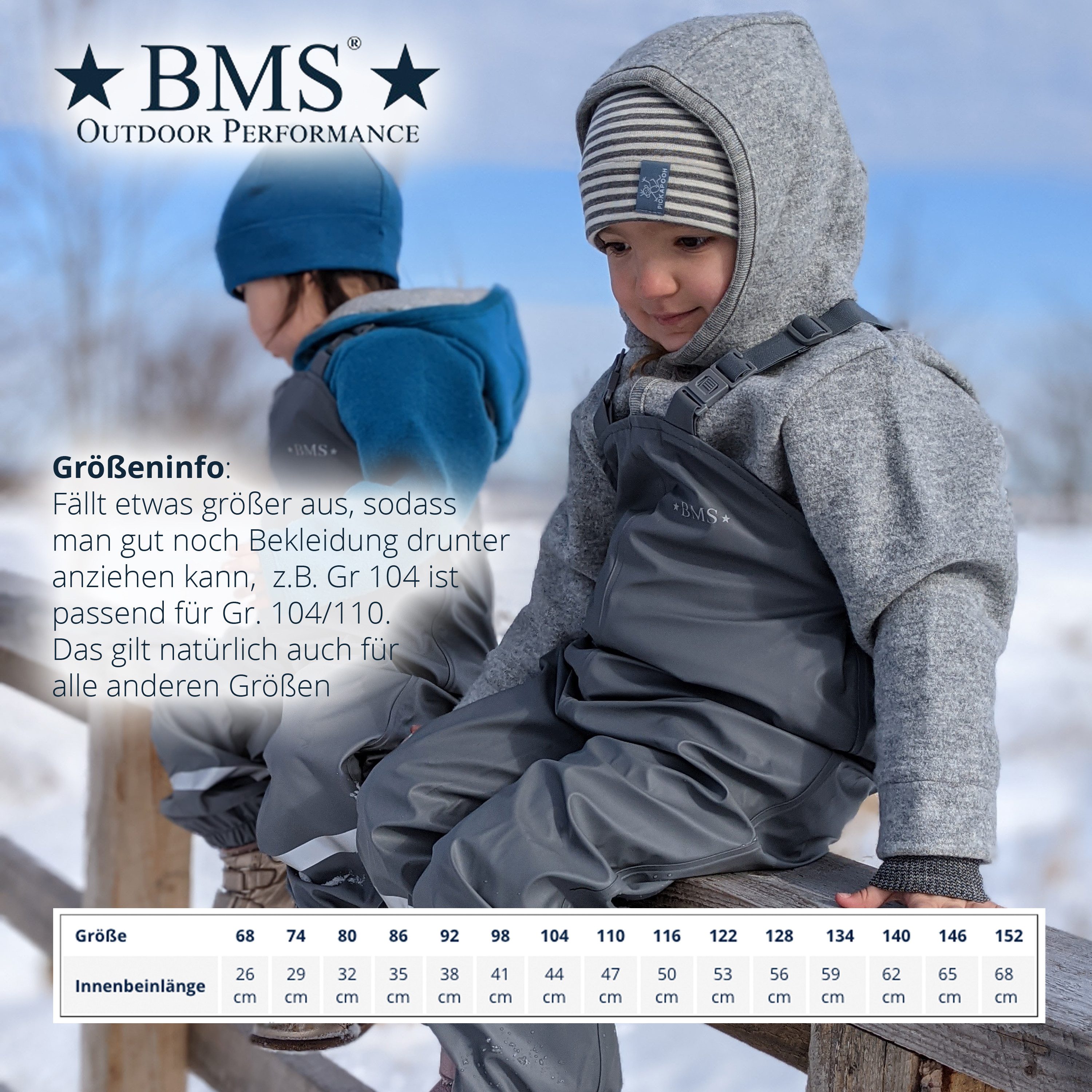 BMS Schneelatzhose Thermo Buddelhose mit Fleece Futter 100% wasserdicht & pflegeleicht