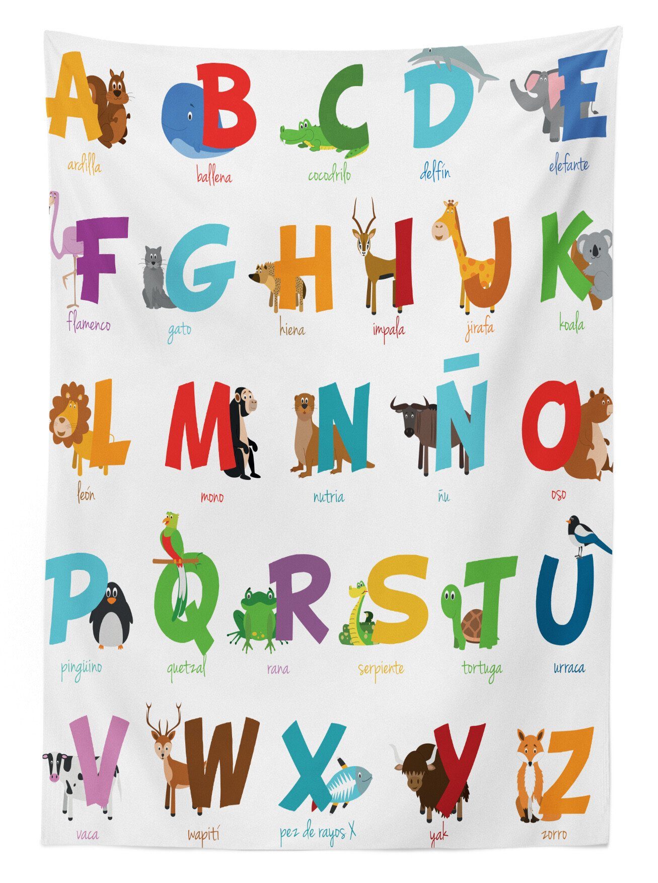 Waschbar Klare Farben, Abakuhaus ABC den Für Bereich Außen geeignet Tiere Letters Farbfest für Tischdecke Alphabet