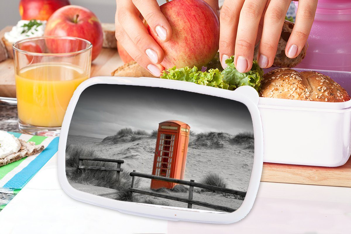 Mädchen Lunchbox mit Erwachsene, Kunststoff, und für Schwarz-Weiß-Foto Telefonzelle, Brotbox für und Jungs Kinder (2-tlg), Ein MuchoWow einer Brotdose, britischen