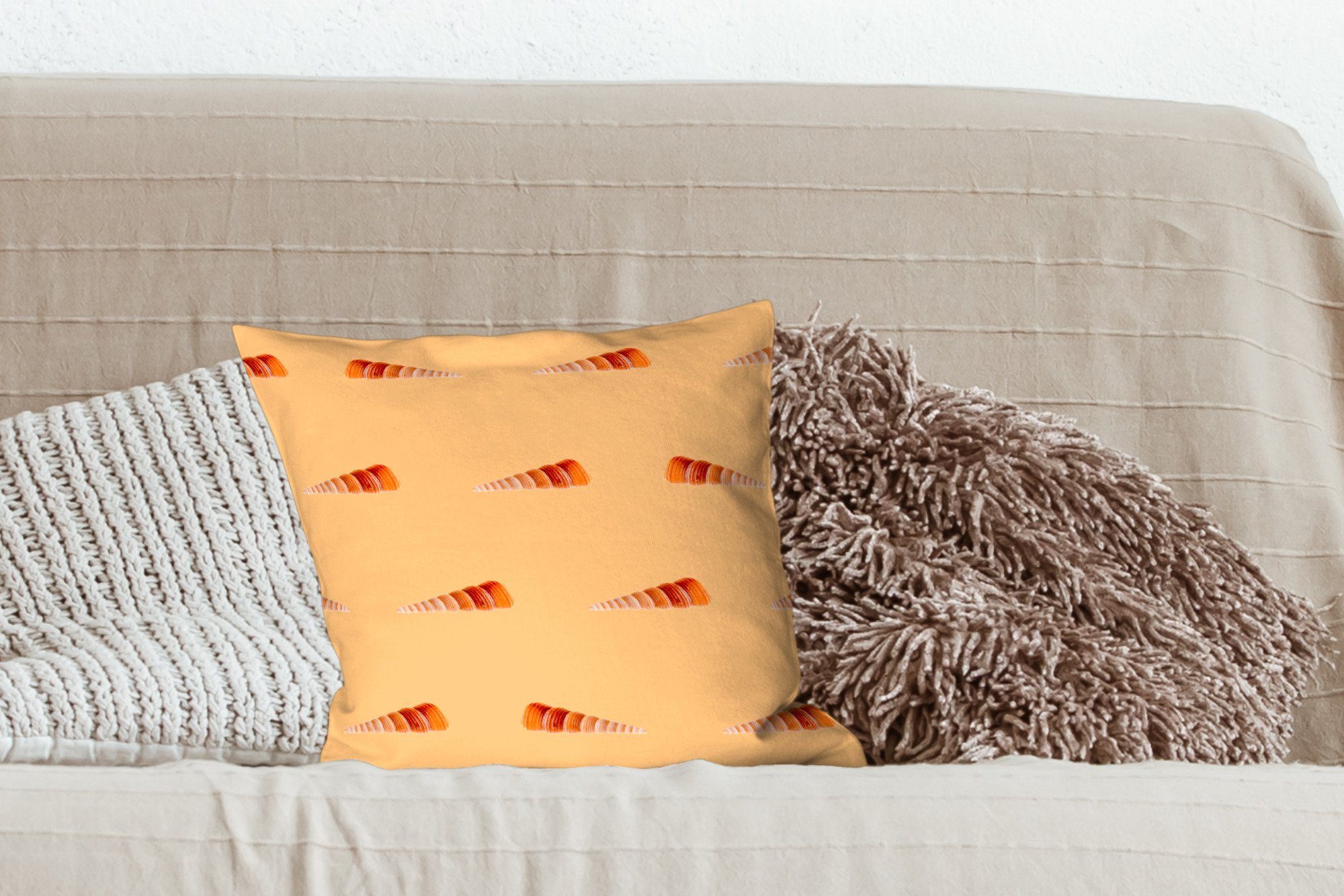 MuchoWow Dekokissen Muscheln - Muster Schlafzimmer, mit Zierkissen Wohzimmer, für - Füllung Deko, Sofakissen Orange