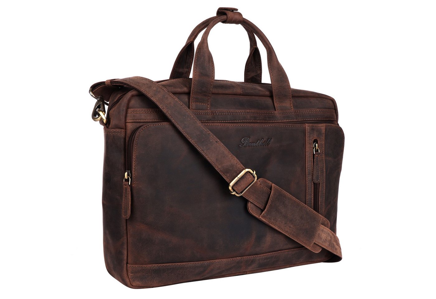 Benthill Aktentasche Echt Leder Laptoptasche Notebooktasche Umhängetasche Schultertasche, Schultergurt / Umhängegurt Reißverschlussfach
