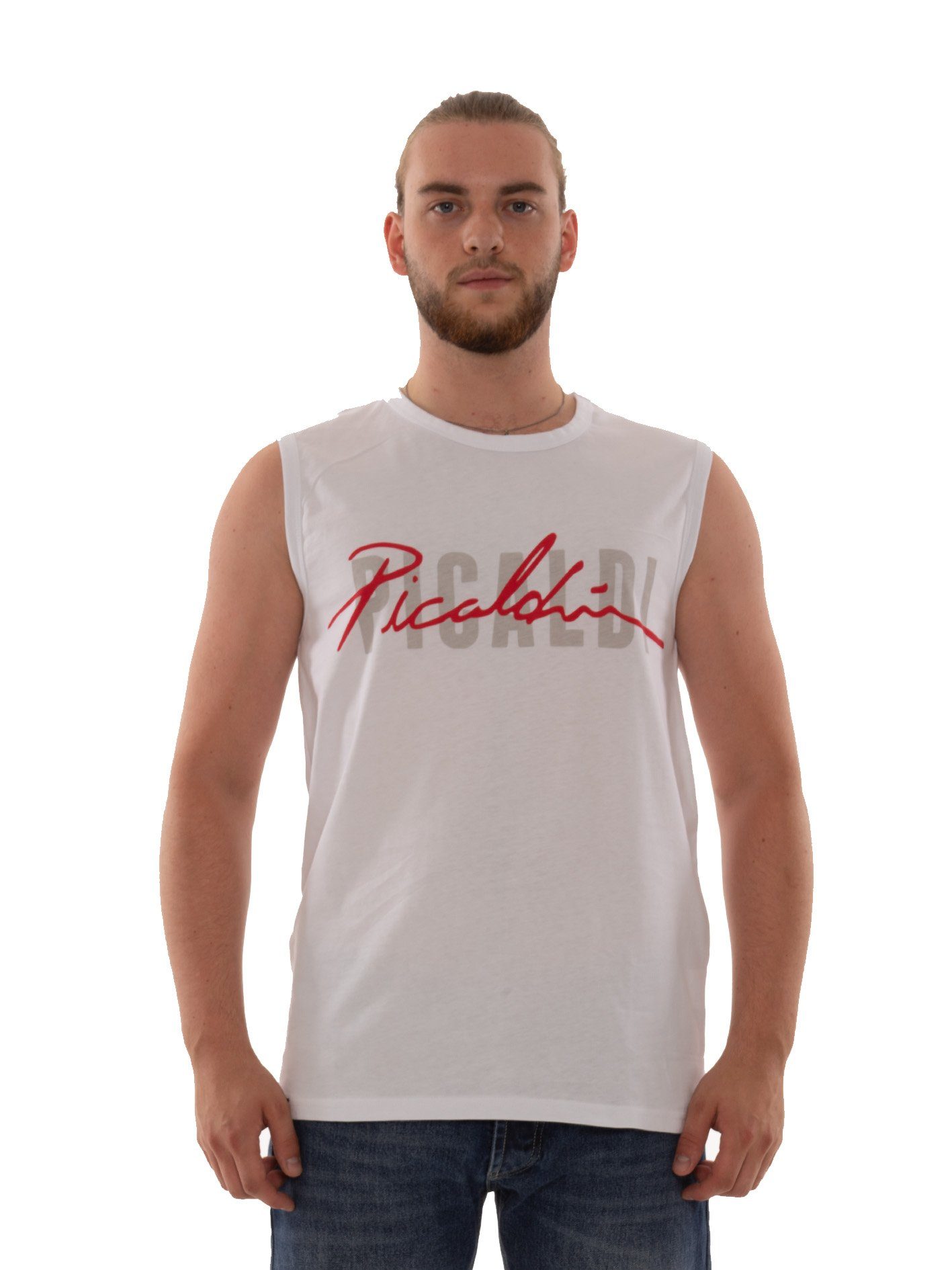PICALDI Jeans Rundhalsausschnit Collection Print, White Muskelshirt
