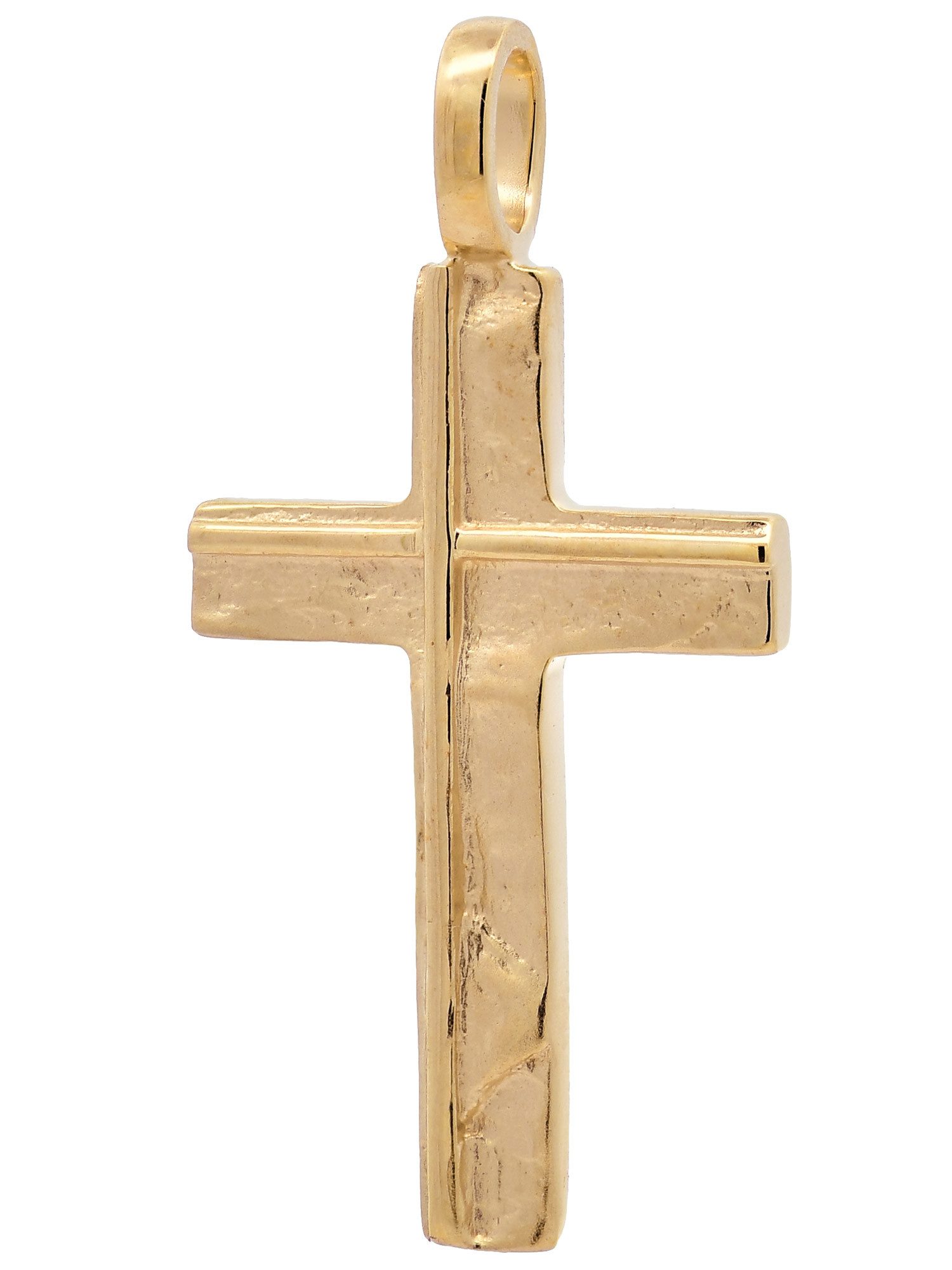 HOPLO Kreuzanhänger Anhänger Kreuz 585-14 Karat Gold mit vergoldeter Silberkette 36 cm, Made in Germany