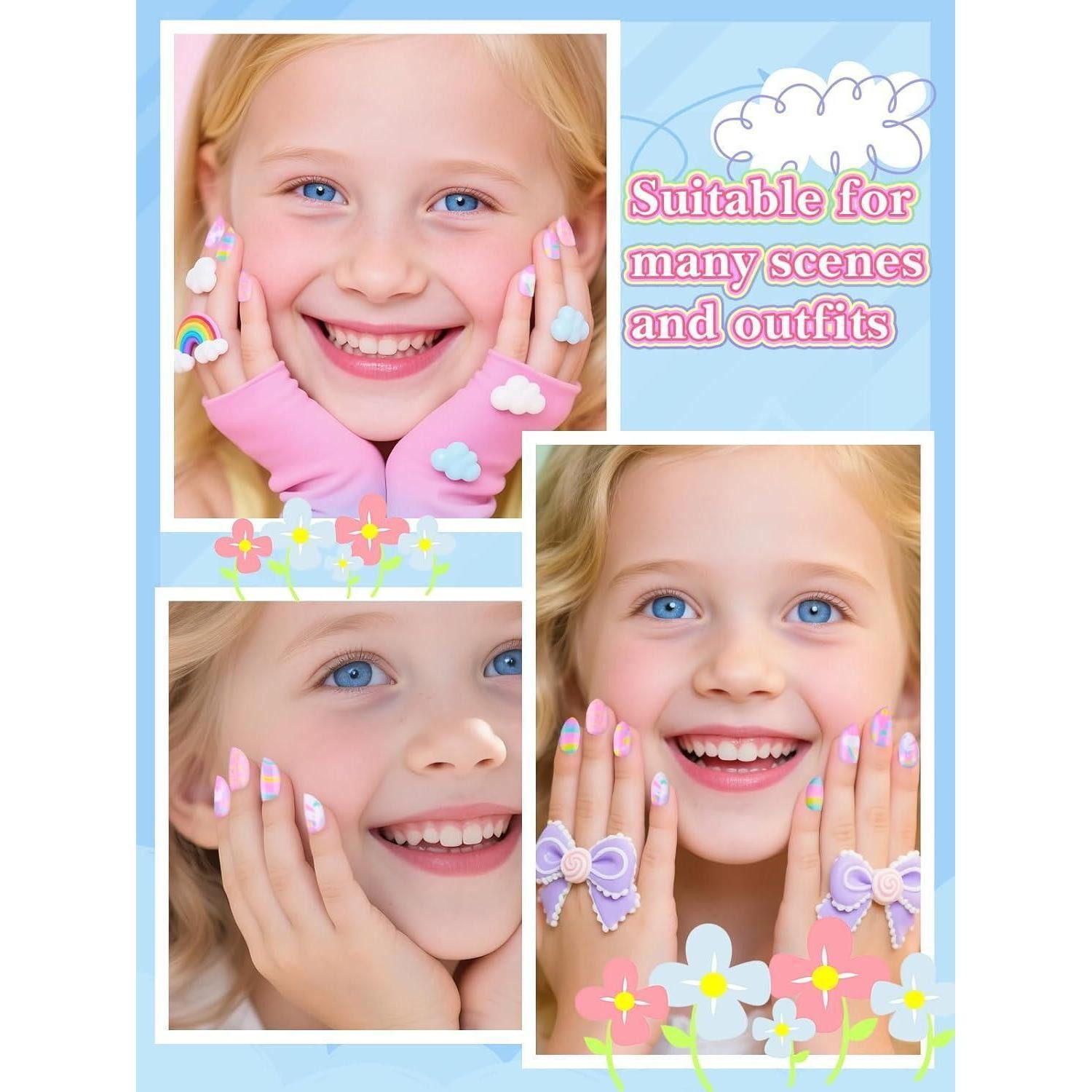 LuxusKollektion Kunstfingernägel Press On Nails 24 Stück Mandel Nagelkleber Kinder Rosa Pferd