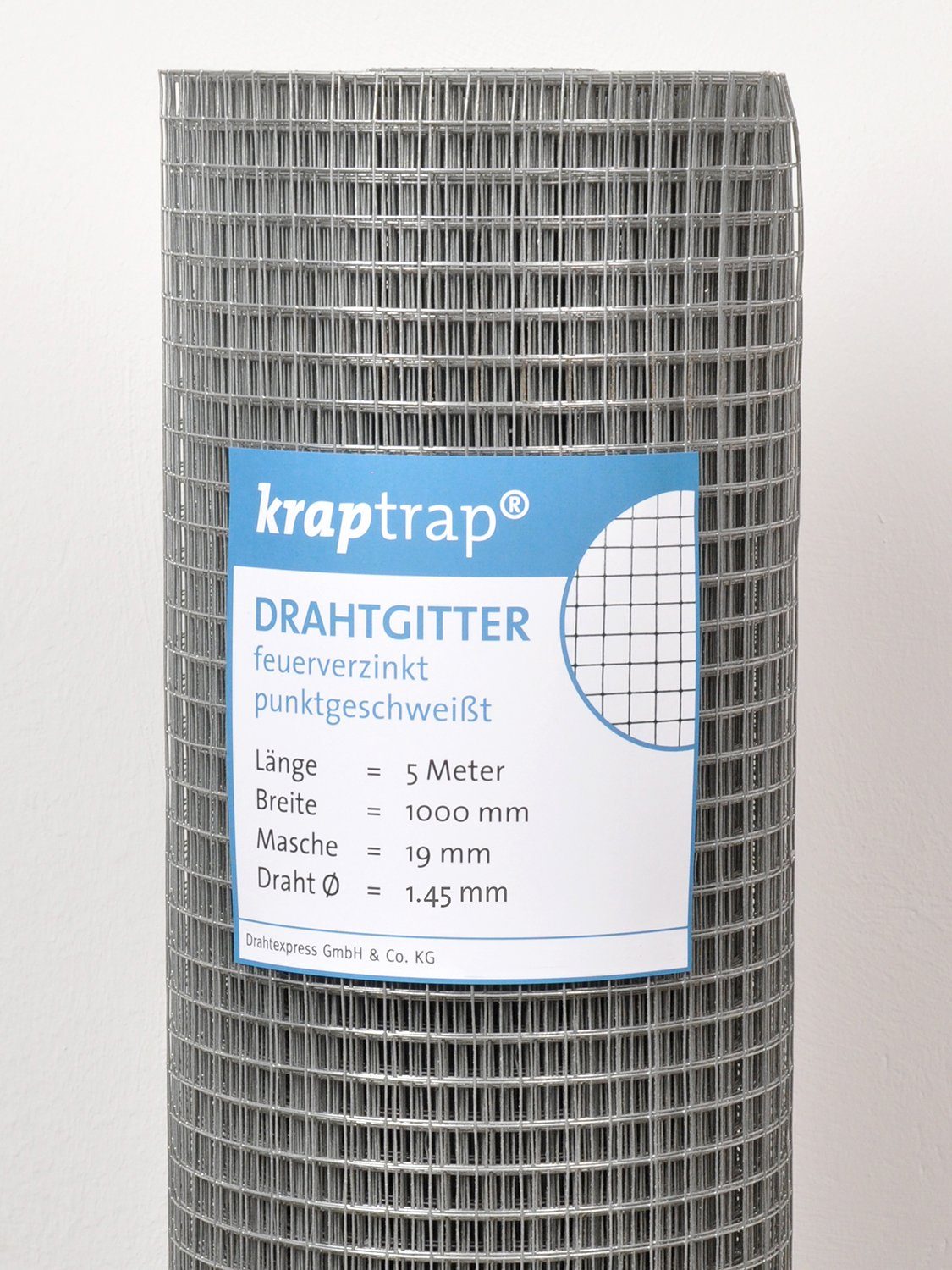 Kraptrap® Voliere Volierendraht Drahtgitter I Käfigdraht Schweißgitter I 19x19mm 1 m hoch I 1,45mm stark Drahtzaun mardersicher, feuerverzinkt