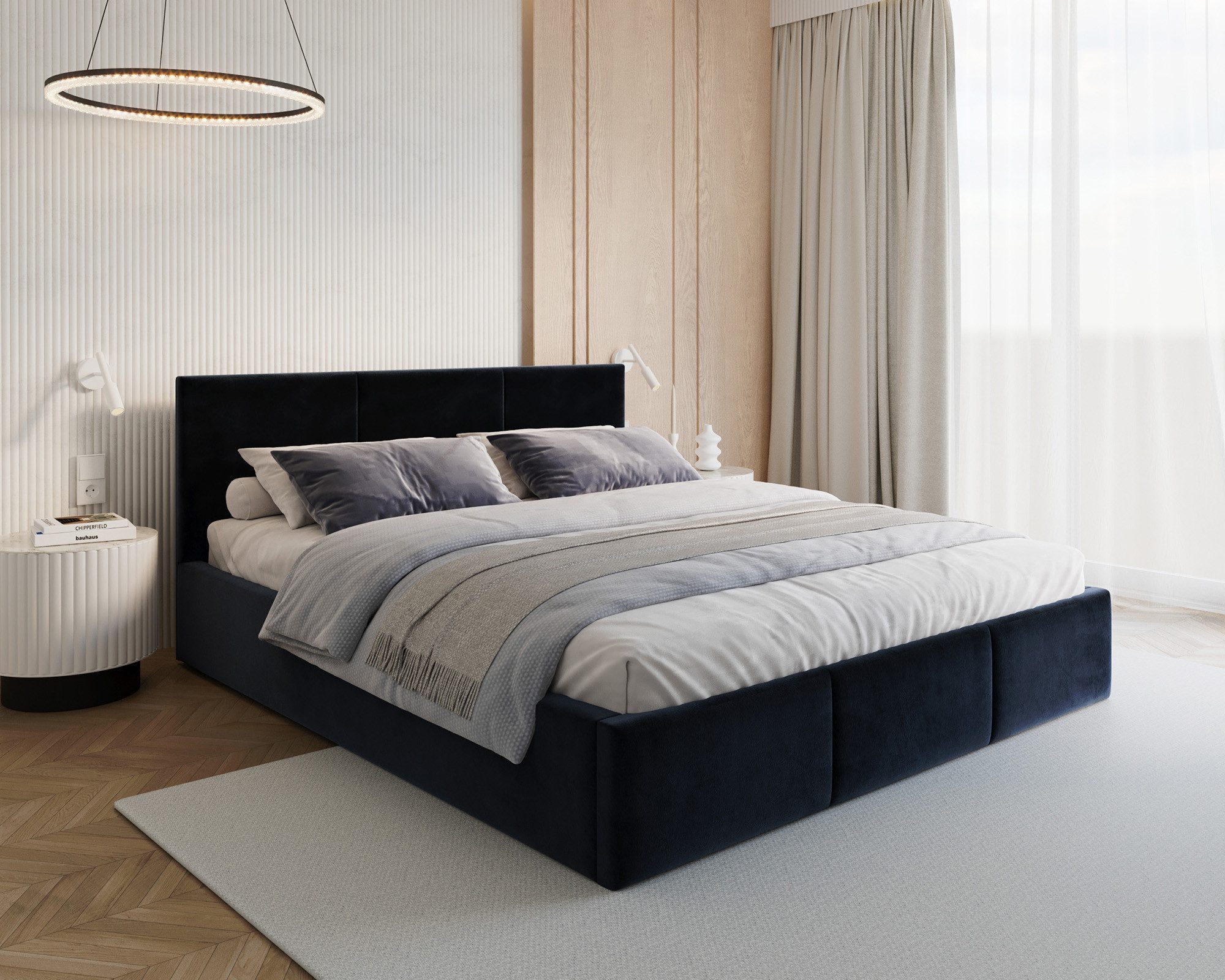thematys Polsterbett mit Bettkasten & Lattenrost – Stauraumbett Velours 120x200–180x200 (Optional mit 28 cm H3/H4 Taschenfederkern oder 23 cm Taschenfederkern-Matratze H2)