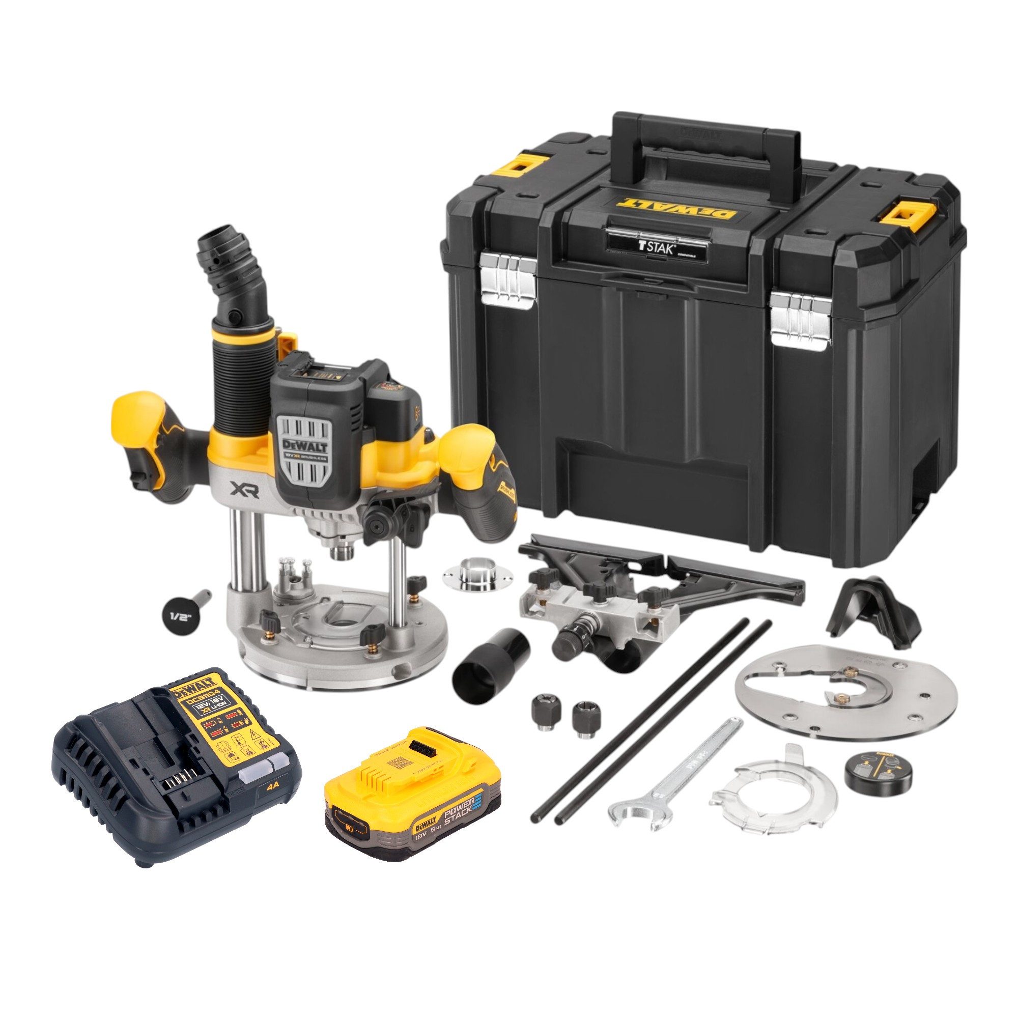 DeWalt Oberfräse DCW 620 H1T 18 V 12 mm + 1x Powerstack Akku 5,0 Ah + Lader + TSTAK
