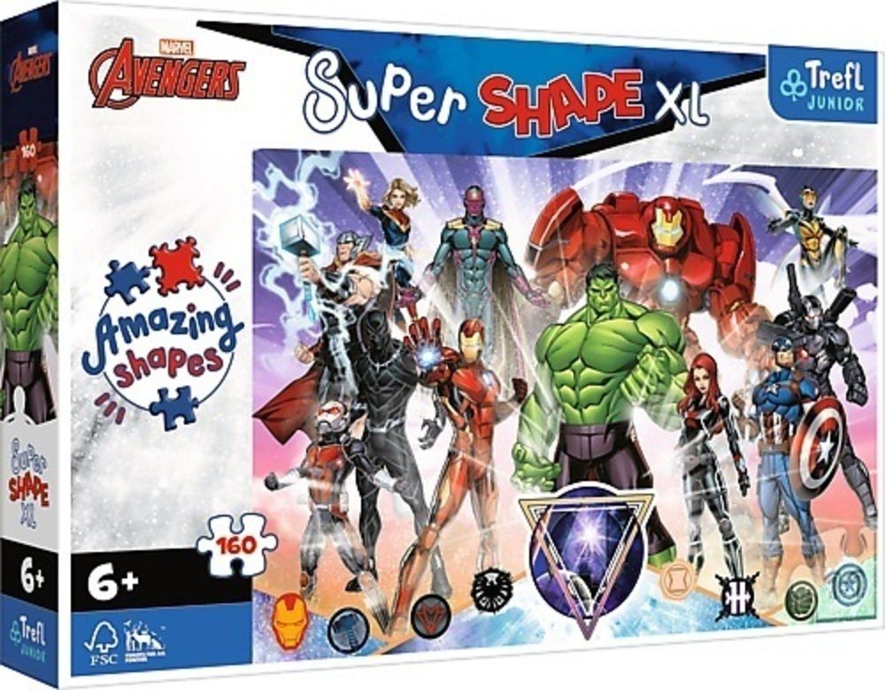 Trefl Puzzle Junior Super Shape XL Puzzle 160 Teile - Marvel Avengers, 160 Puzzleteile