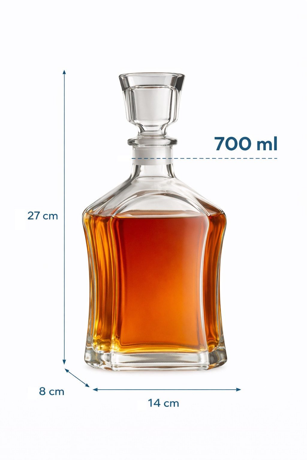 WestCraft Karaffe Bormioli Rocco Whisky-Karaffe aus Glas – 3 edle Designs, (1-tlg), Glasstopfen für sicheres Verschließen - für Hausbar & Wohnzimmer