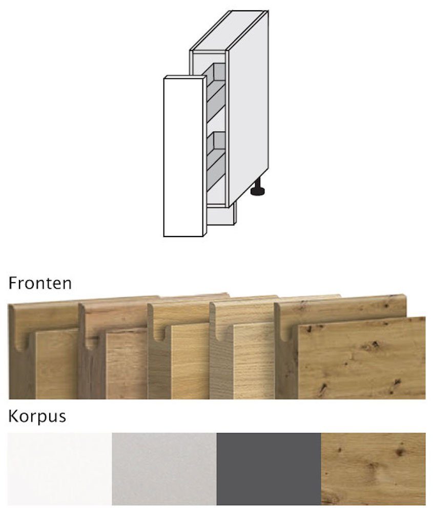 mit Front-, wählbar Unterschrank Korpusfarbe Korbauszug & Pembroke 15cm Arezzo grifflos Ausführung Feldmann-Wohnen