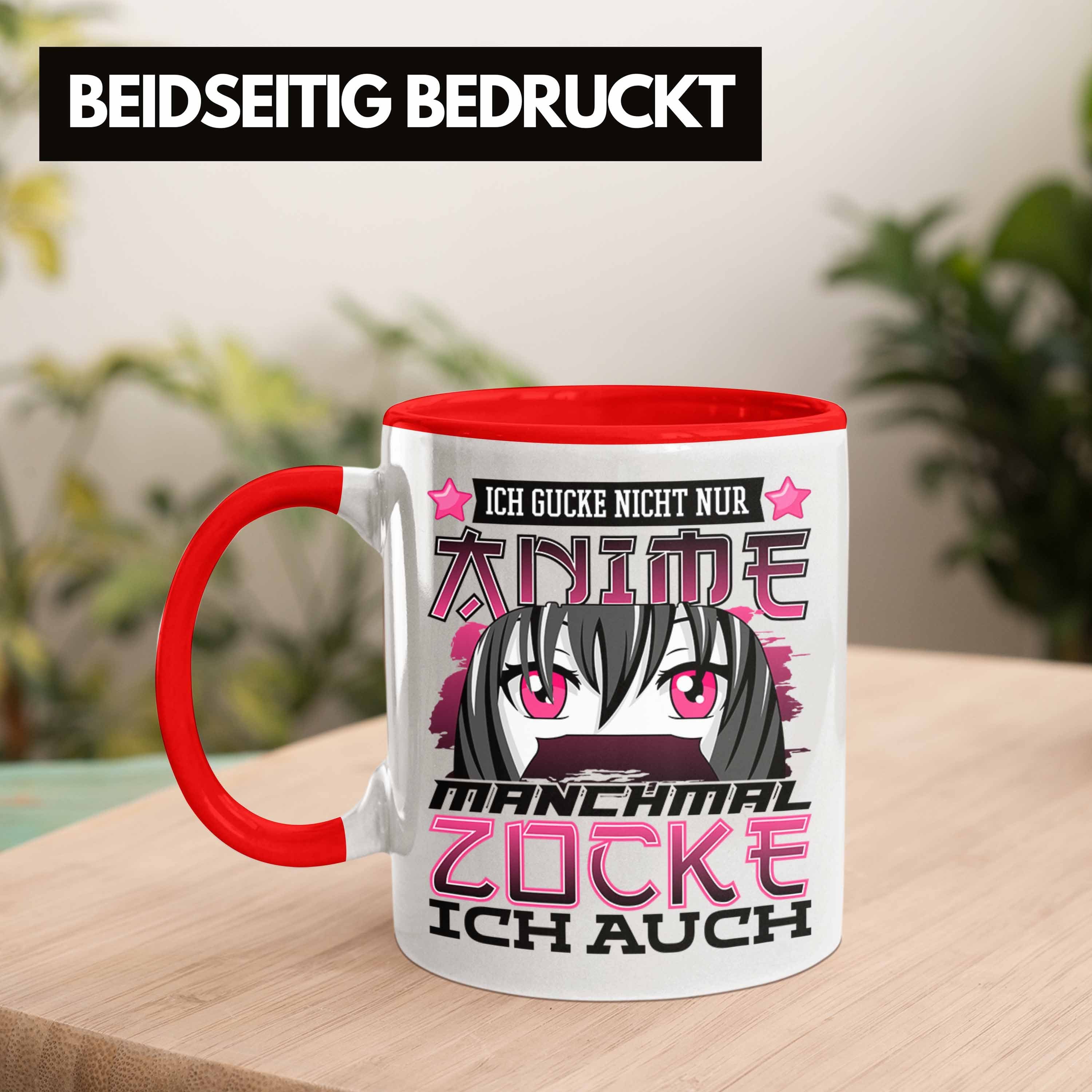 Trendation Anime Geschenk Mädchen Tasse Spruch und Tasse Rot Zocken Gamergirl Anime-Fans