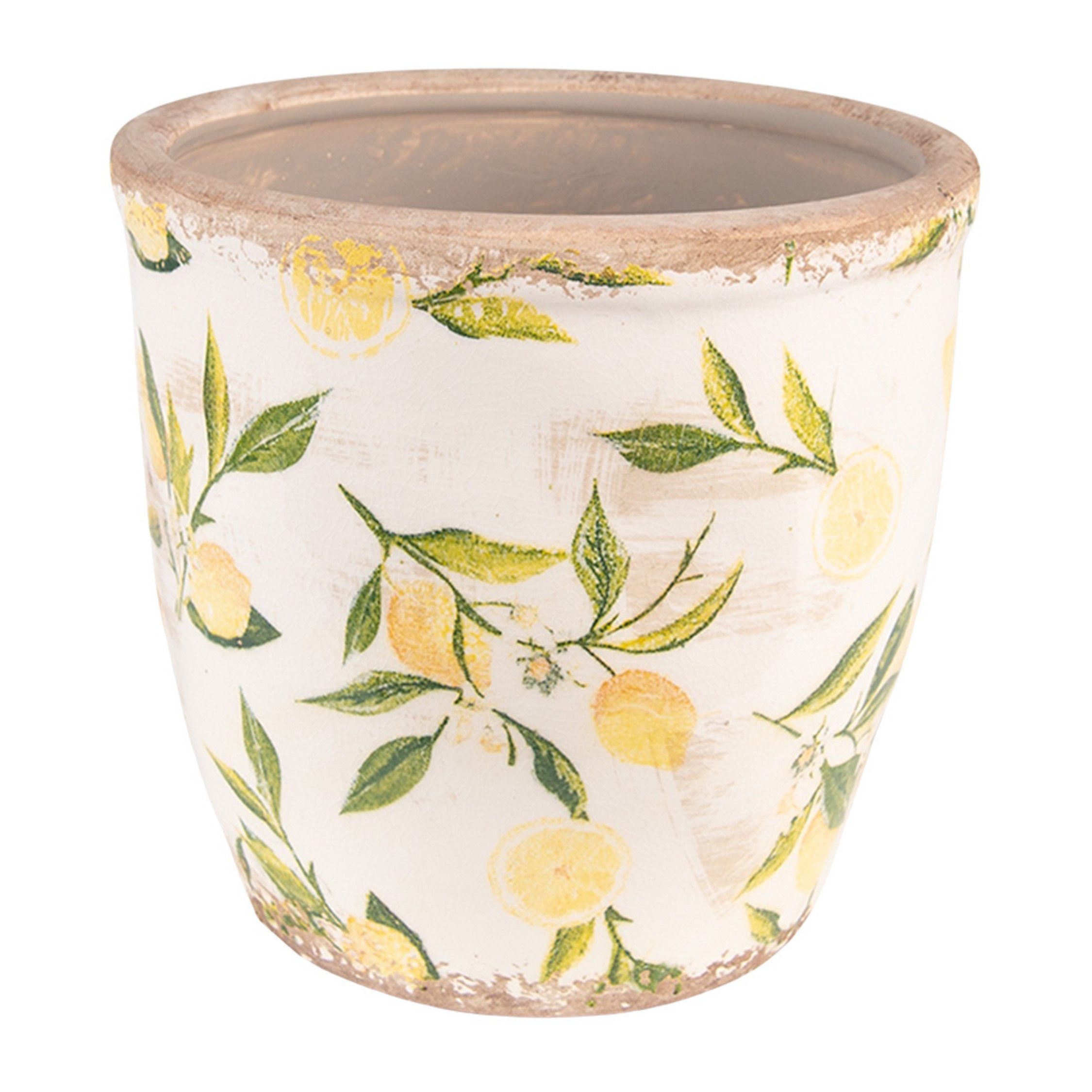 Claire & Eef Dekovase Clayre & Eef Innenblumentopf Gelb mit Zitronenmotiv