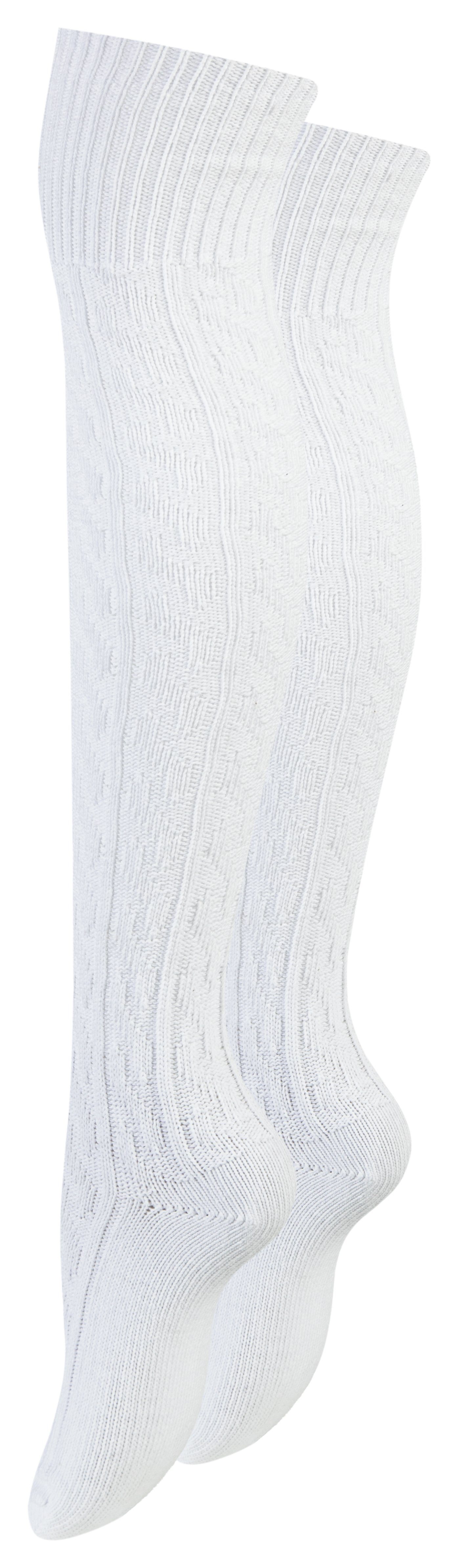 aus Atmungsaktive Overknees hochwertiger Uni Paolo Weiß - (1-Paar, Strümpfe Pique-Komfortbund) mit - Zopfmuster Overknee Baumwolle breiter Einheitsgröße Damen Renzo