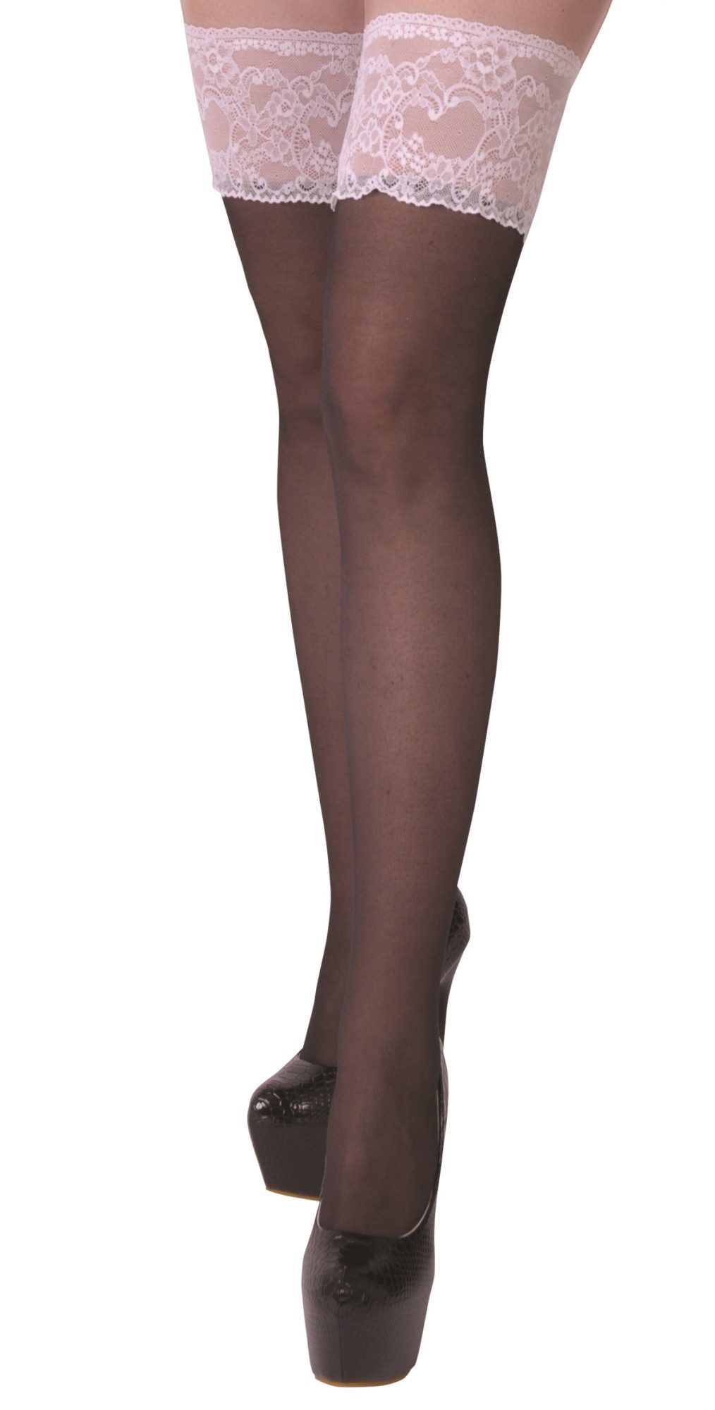 Strümpfe Halterlose Damen Dessous Strümpfe Stockings schwarz mit weißer Spitze