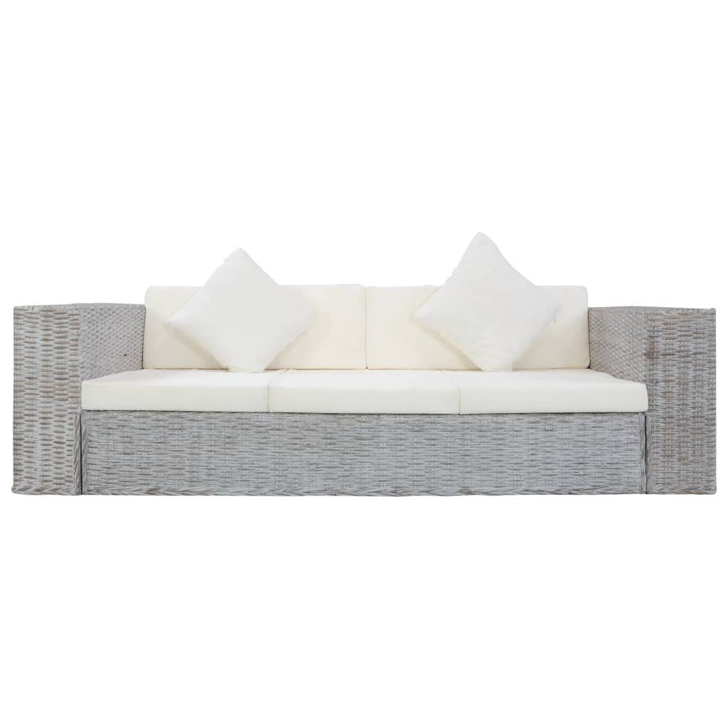 vidaXL Sofa 3-Sitzer-Sofa mit Rattan Grau Natürliches Polstern