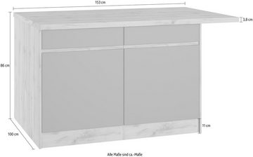 Kochstation Kücheninsel KS-Riesa, Breite 153 cm, Tiefe 100 cm, MDF-Fronten