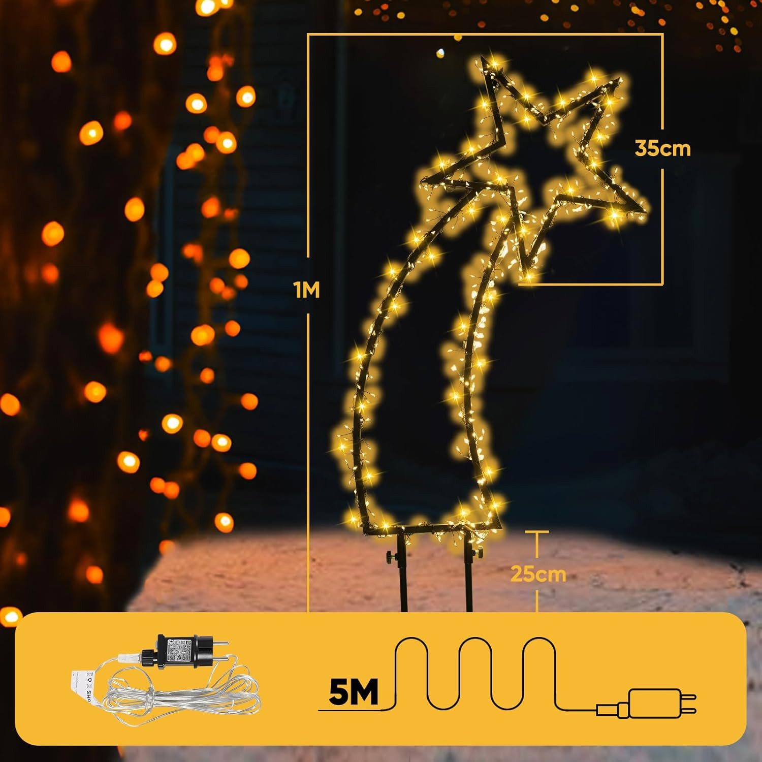 Salcar LED Stern LED Gartenstecker Sternschnuppe 1M 400 LED Weihnachtslicht Stern Außen, Warmweiß, Garten Weihnachtsdeko Weihnachtsbeleuchtung Warmweiß – Bild 5 von 5