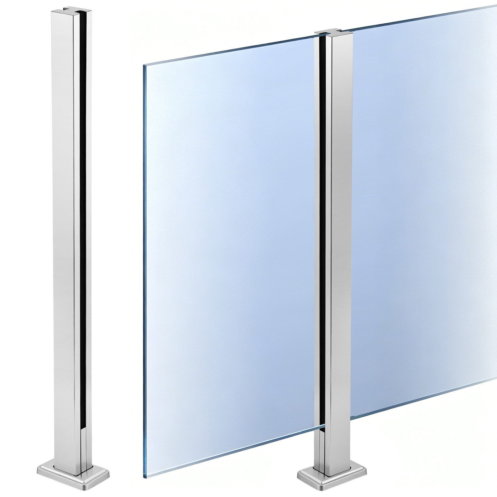 BlingBin Zaunpfosten Glasgeländerpfosten aus Edelstahl 304,Geländerpfosten mit Gebürstet, (1 Stück, 1-St., Doppelter Schlitz, 85cm Höhe), Glasgeländer pfosten für 10-12mm Glas Mit Slots & Base