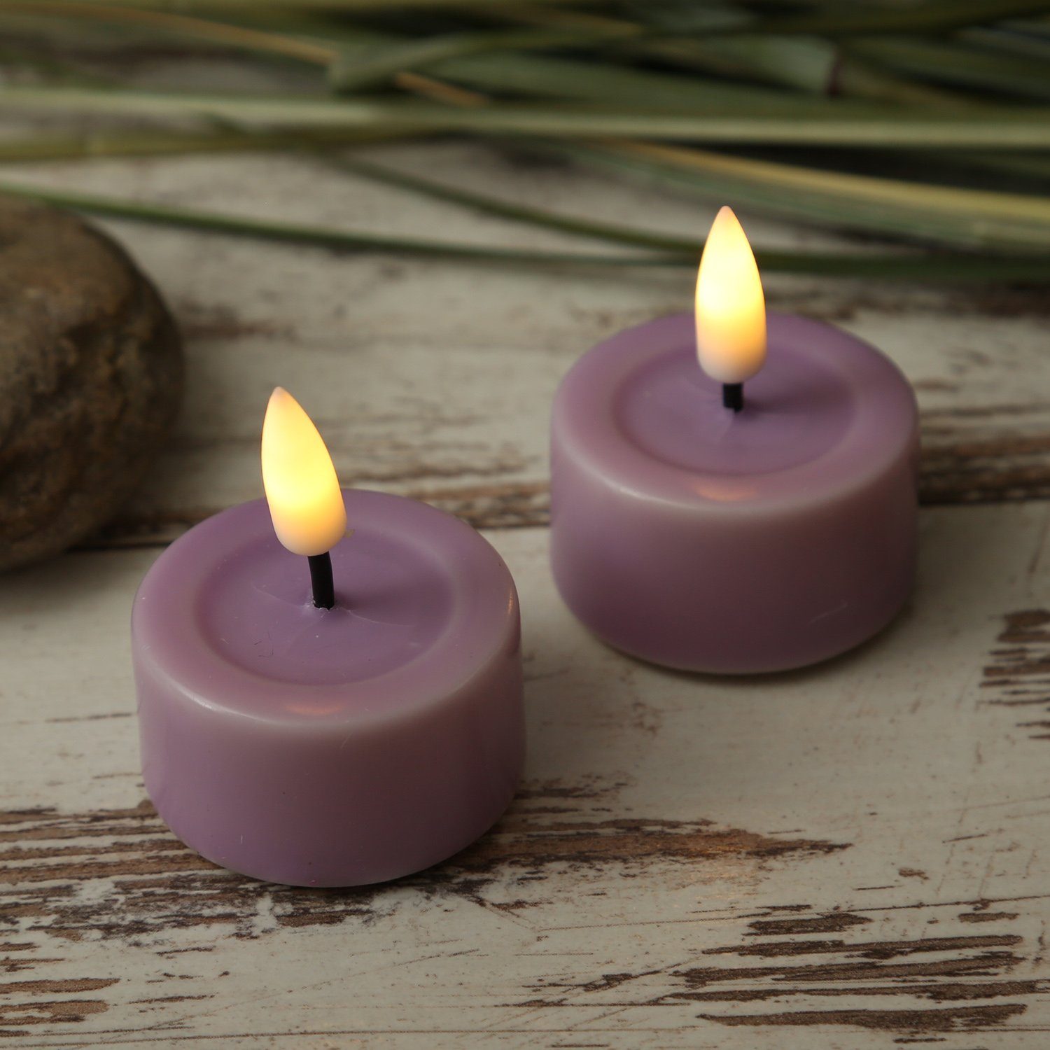 Deluxe Homeart LED-Kerze LED Teelichter Mia flackernd inkl. Batterien D: 4,1cm lavendel 2 Stück (2-tlg)