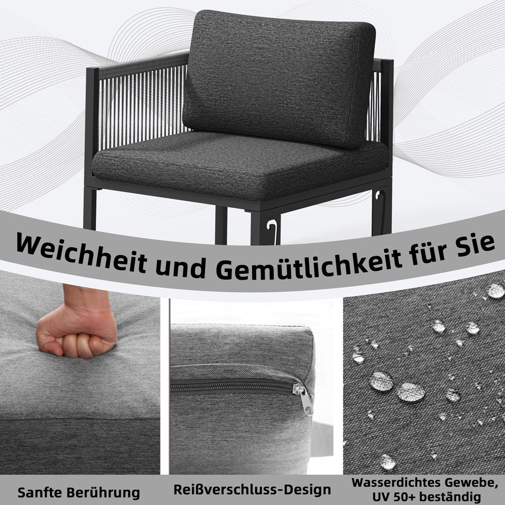 Melko Sitzgruppe Möbelset Aluminium Balkon Set wetterfest Gartenmöbel Sitzgarnitur, (inkl. höhenverstellbare Füße, 4-tlg., Aluminiummöbel), Hocker kann je nach Bedürfnissen als Tisch oder Liege verwendet werden