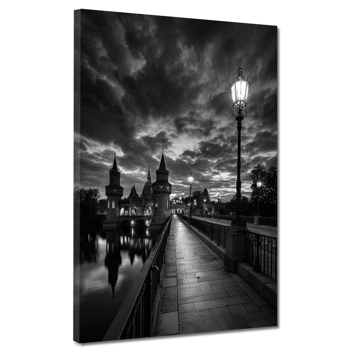 Artedinoi Leinwandbild Oberbaumbrücke Berlin schwarz weiß historisch Leinwandbild Wandbild Ku, Oberbaumbrücke Berlin, S/W