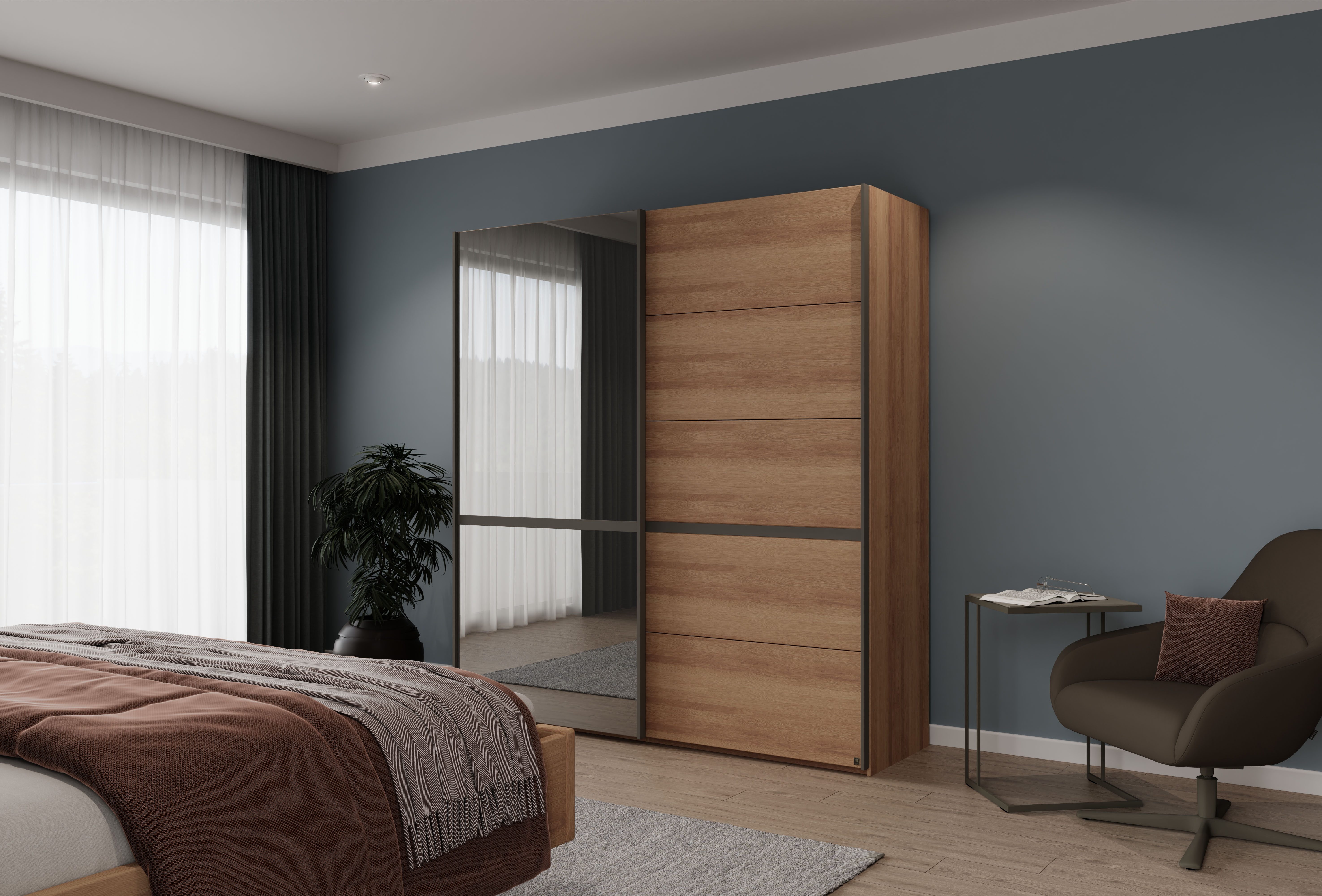 Musterring Schwebetürenschrank Sorrent, Kleiderschrank, Schrank, Schiebetüren (Teilmassiv Eiche, MADE IN GERMANY) Türen in Eiche massiv mit Kassetten-Optik, verschiedene Maße verfügbar