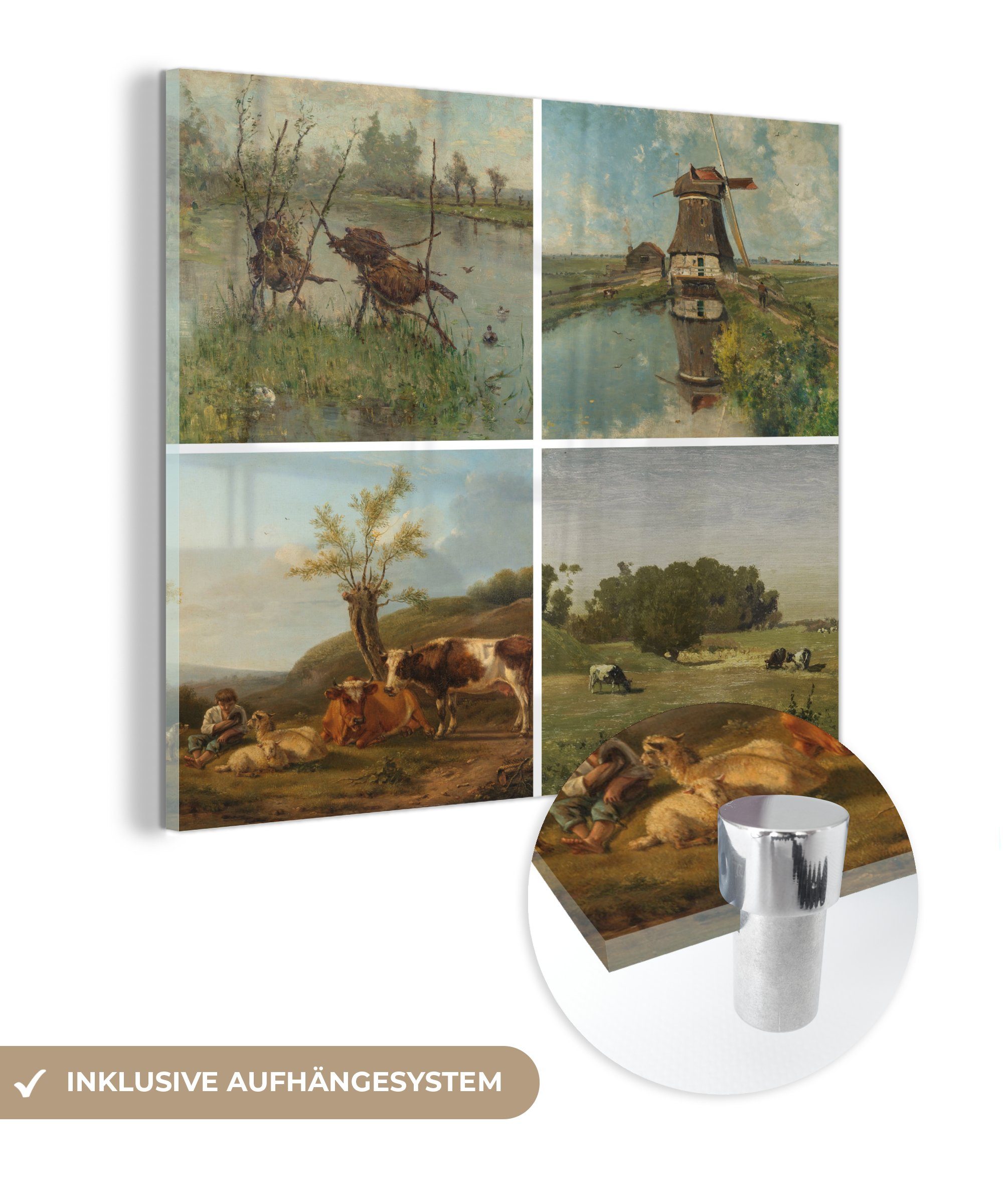 MuchoWow Acrylglasbild Collage - Niederländisch - Tiere, (1 St), Glasbilder - Bilder auf Glas Wandbild - Foto auf Glas - Wanddekoration