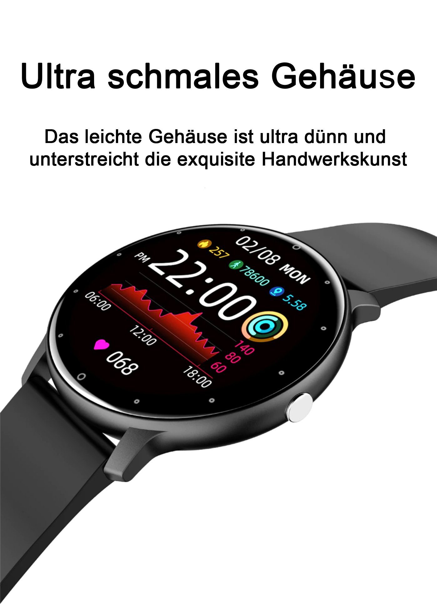 TPFNet SW01 mit individuell einstellbarem Display Smartwatch (Android), Armbanduhr mit Musiksteuerung, Herzfrequenz, Schrittzähler, Kalorien, Social Media etc., Rosa