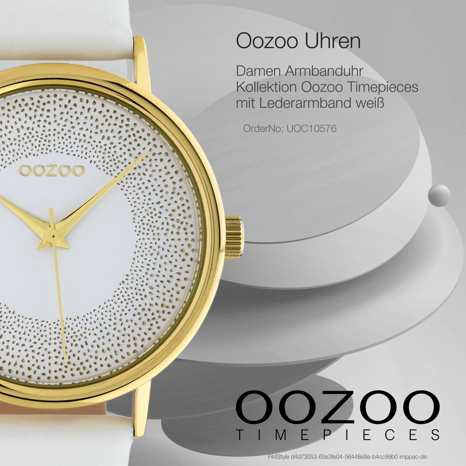 OOZOO Quarzuhr Damen (ca. rund, groß weiß Lederarmband, Analog C10576, Oozoo Damenuhr Armbanduhr Fashion-Style 42mm)