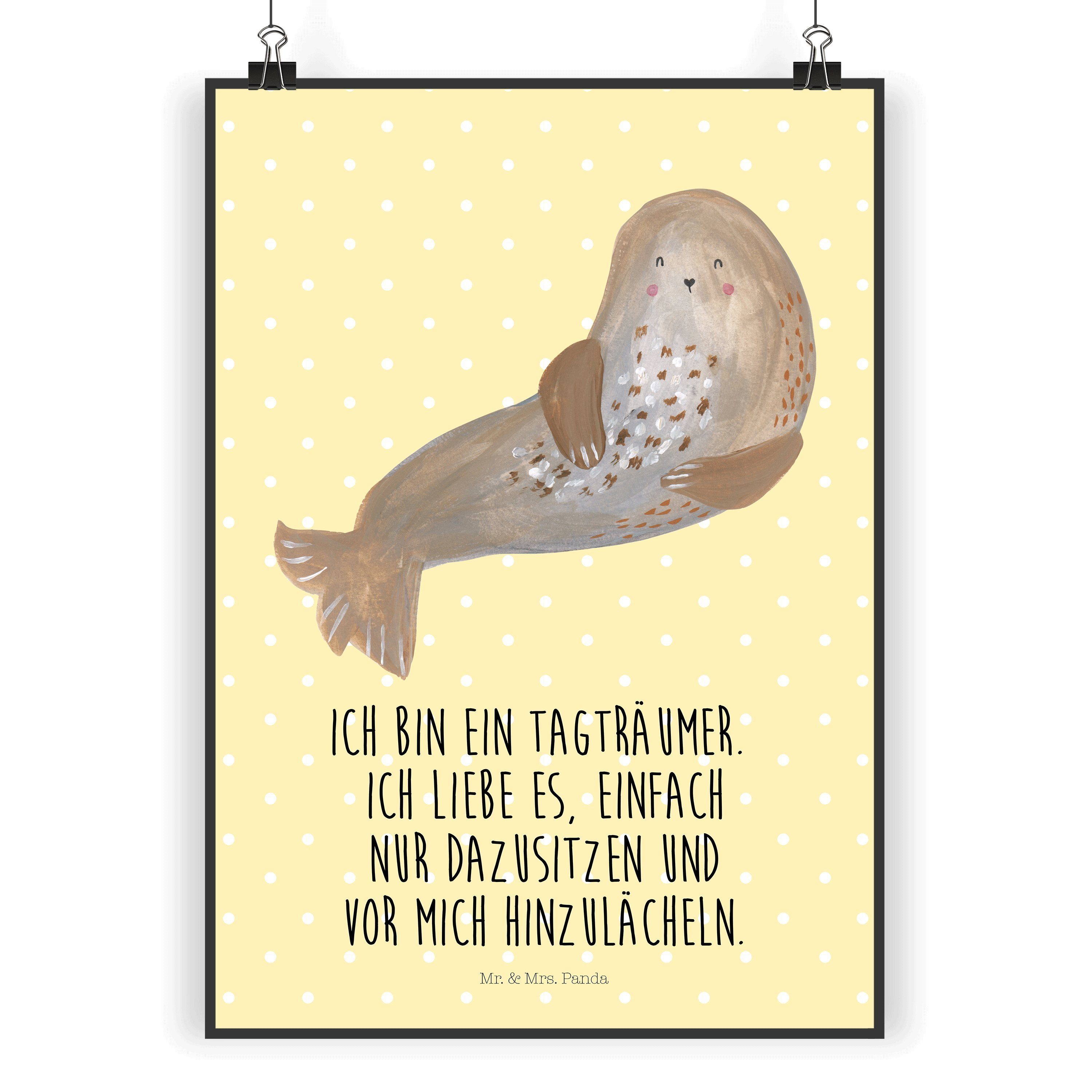 Mr. & Mrs. Panda Poster »Robbe lachend Gelb Pastell lustige Sprüche