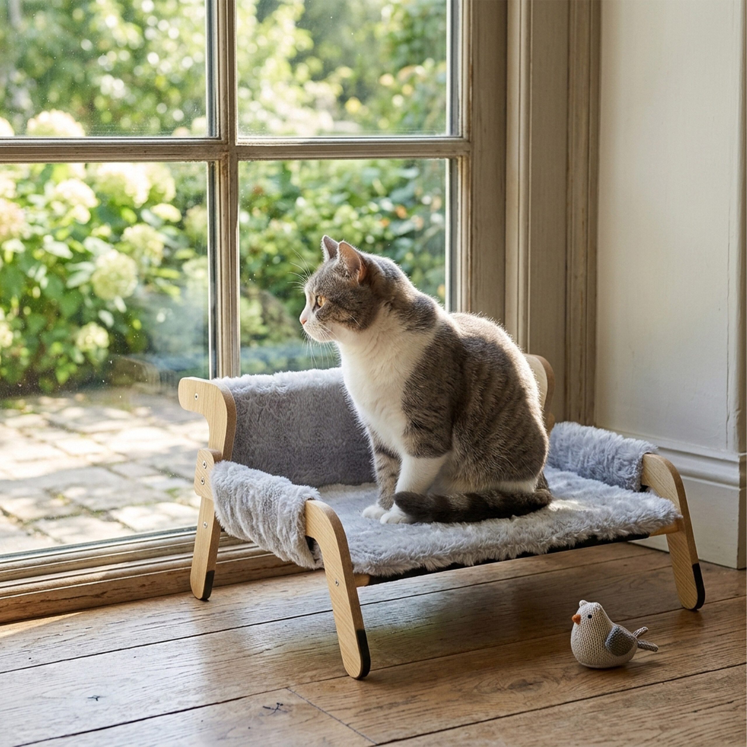 relaxdays Tierbett Erhöhtes Katzenbett mit Plüsch, grau