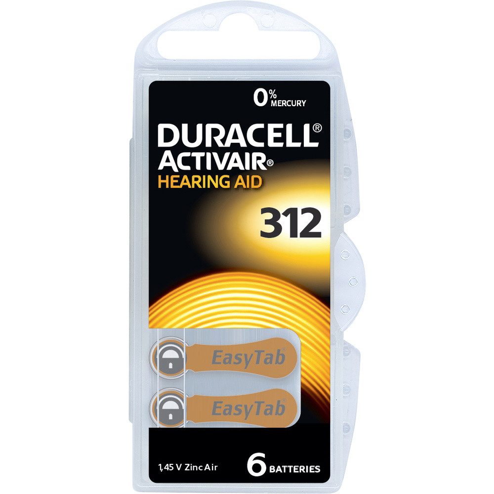 Duracell Duracell Hörgerätebatterie ZA 312 1.45 V 6 St. 160 mAh Zink-Luft Activ Knopfzelle, (1.45 V)